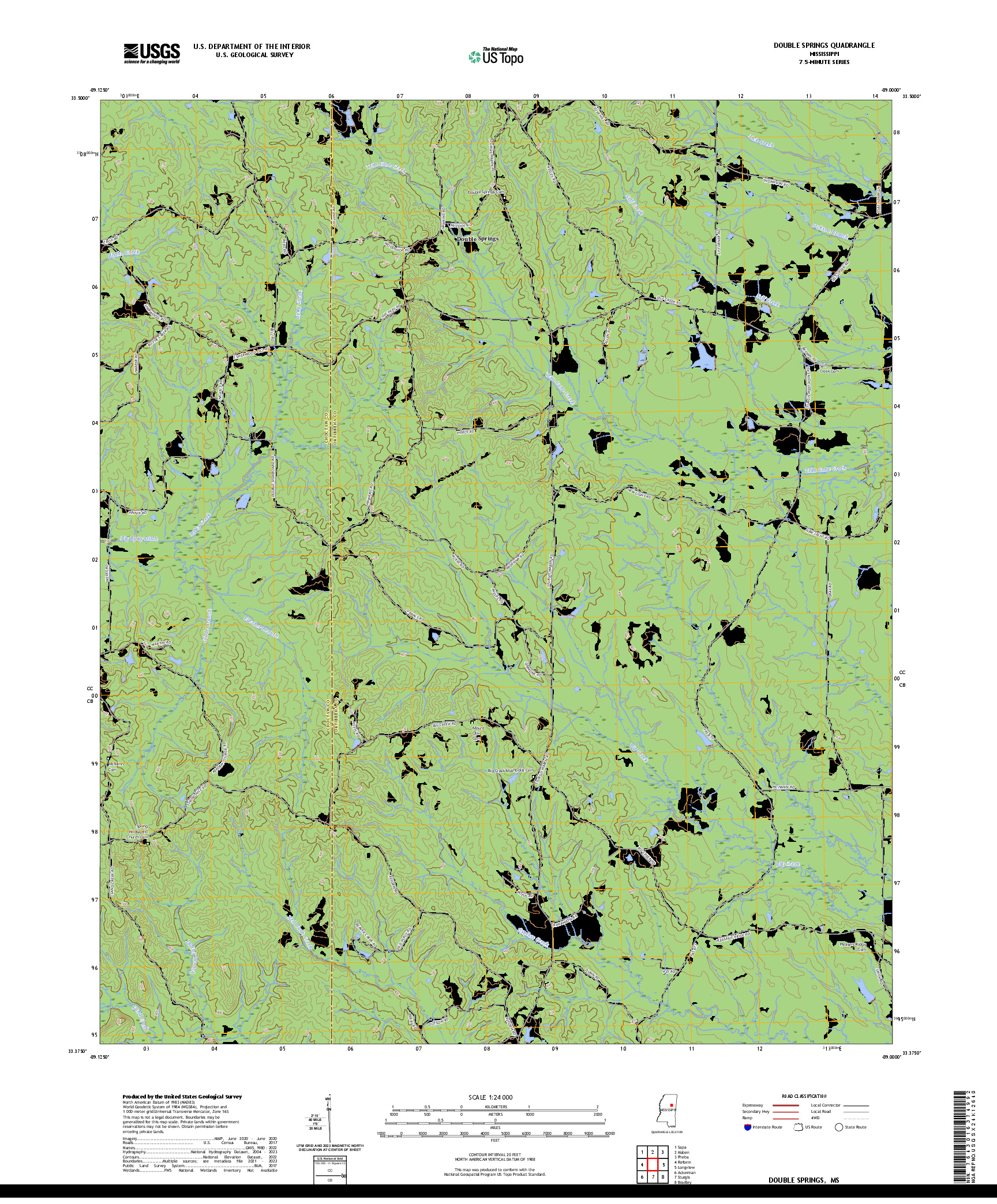 US TOPO 7.5-MINUTE MAP FOR DOUBLE SPRINGS, MS