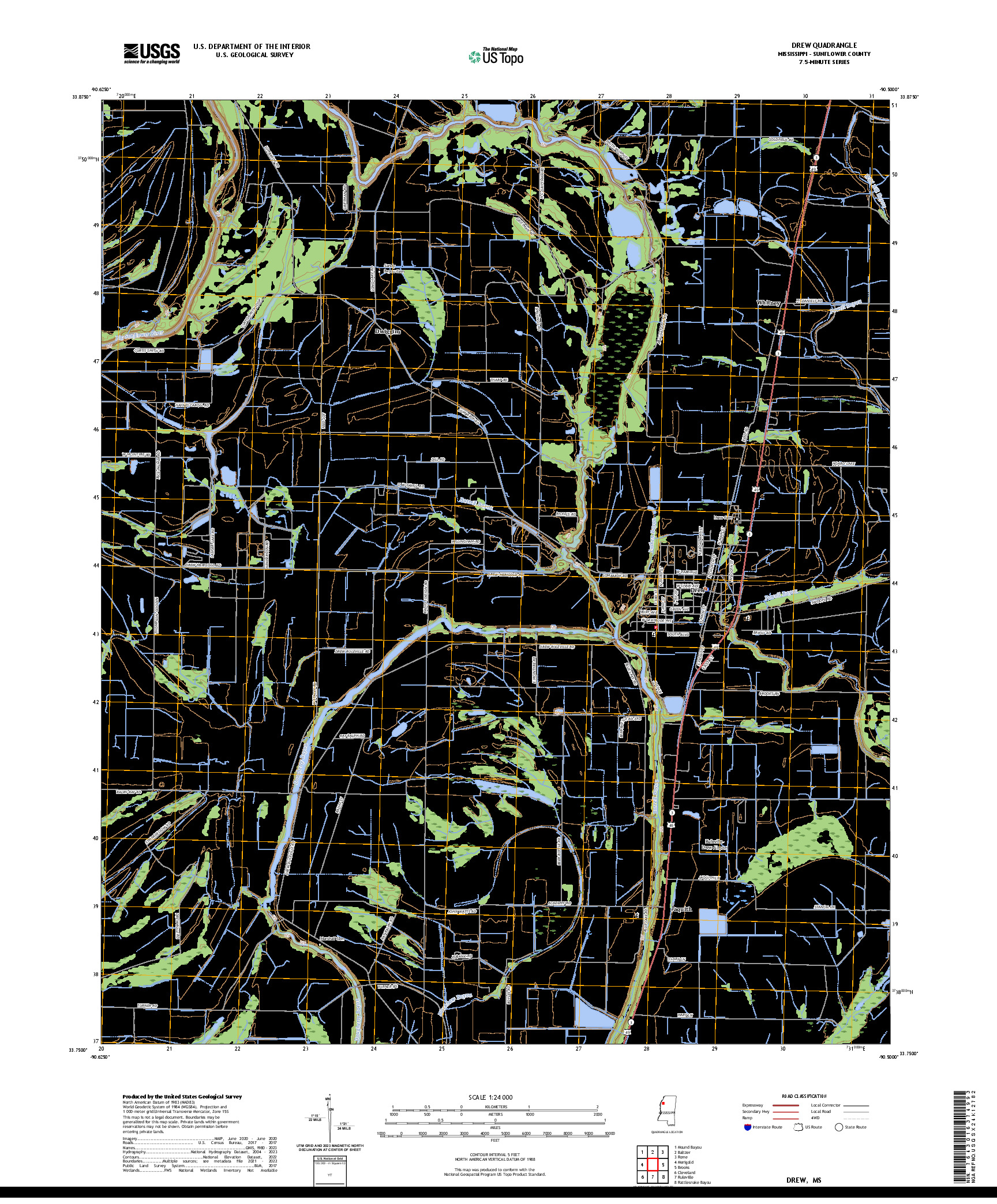 US TOPO 7.5-MINUTE MAP FOR DREW, MS