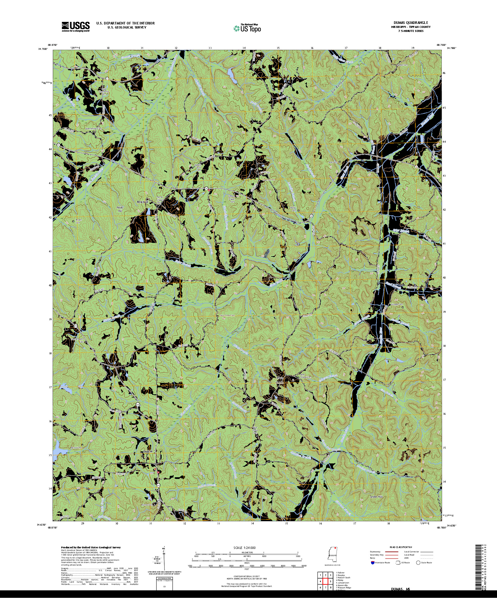 US TOPO 7.5-MINUTE MAP FOR DUMAS, MS