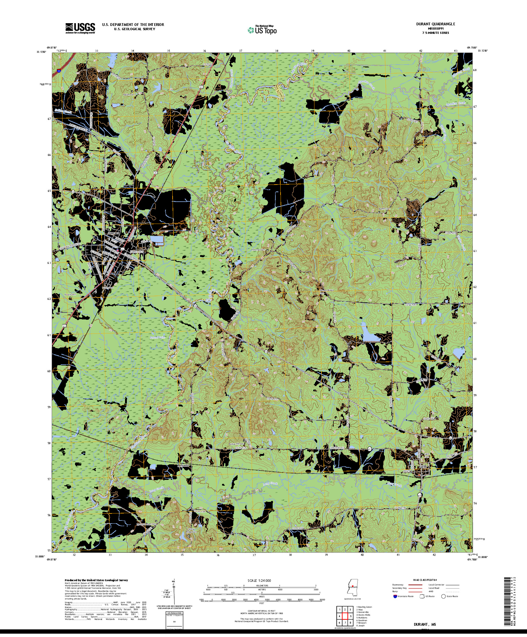 US TOPO 7.5-MINUTE MAP FOR DURANT, MS
