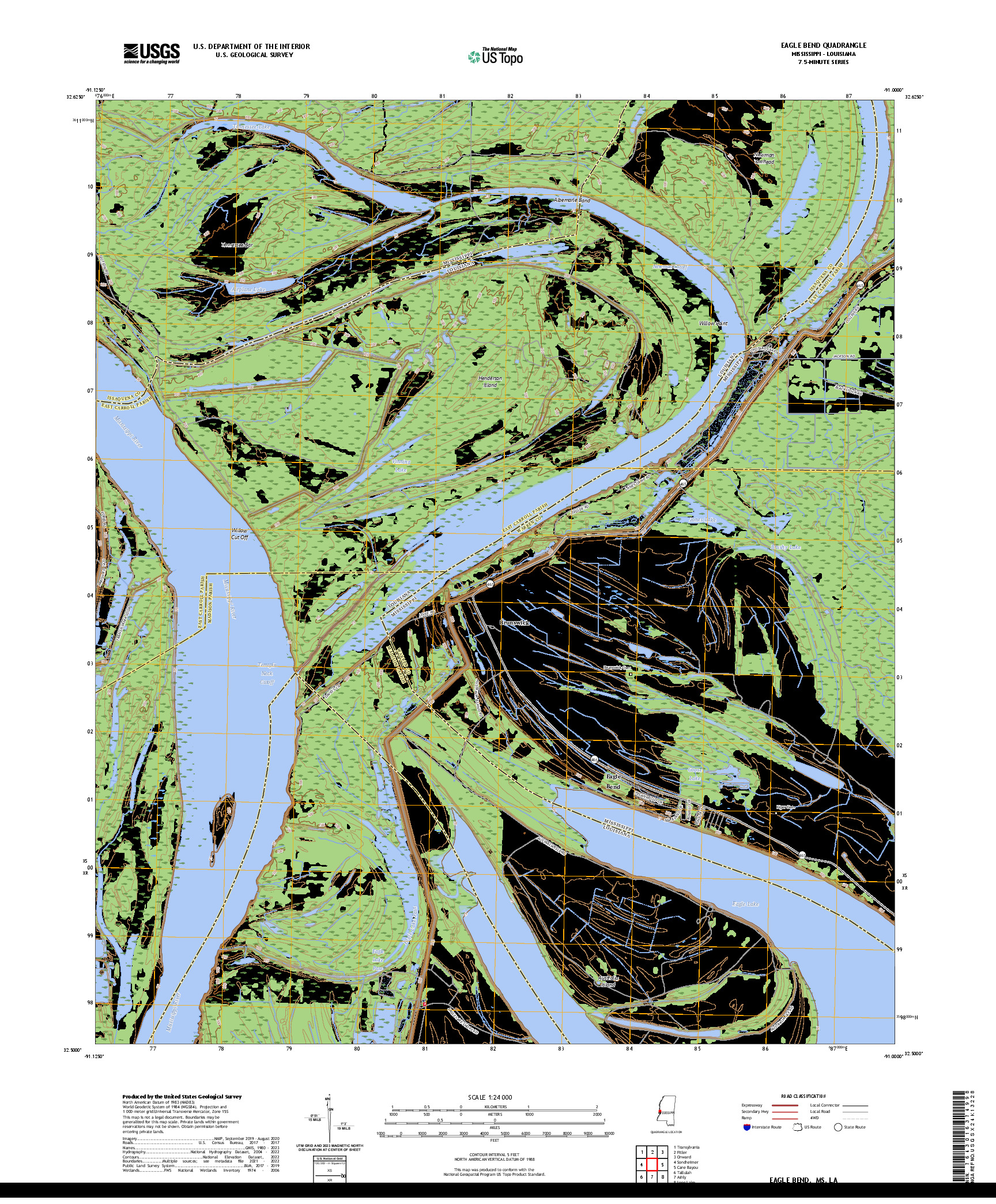 US TOPO 7.5-MINUTE MAP FOR EAGLE BEND, MS,LA