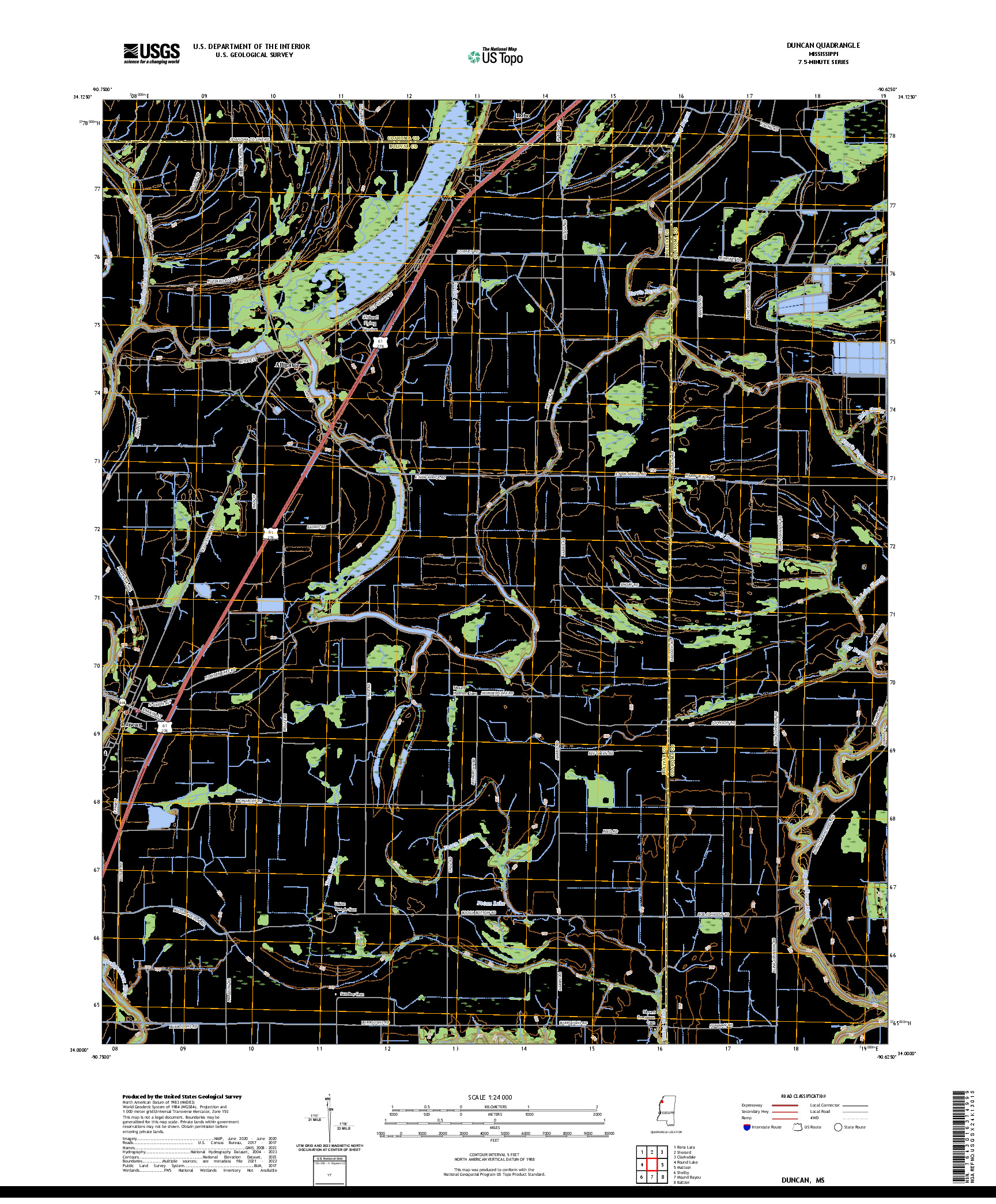 US TOPO 7.5-MINUTE MAP FOR DUNCAN, MS