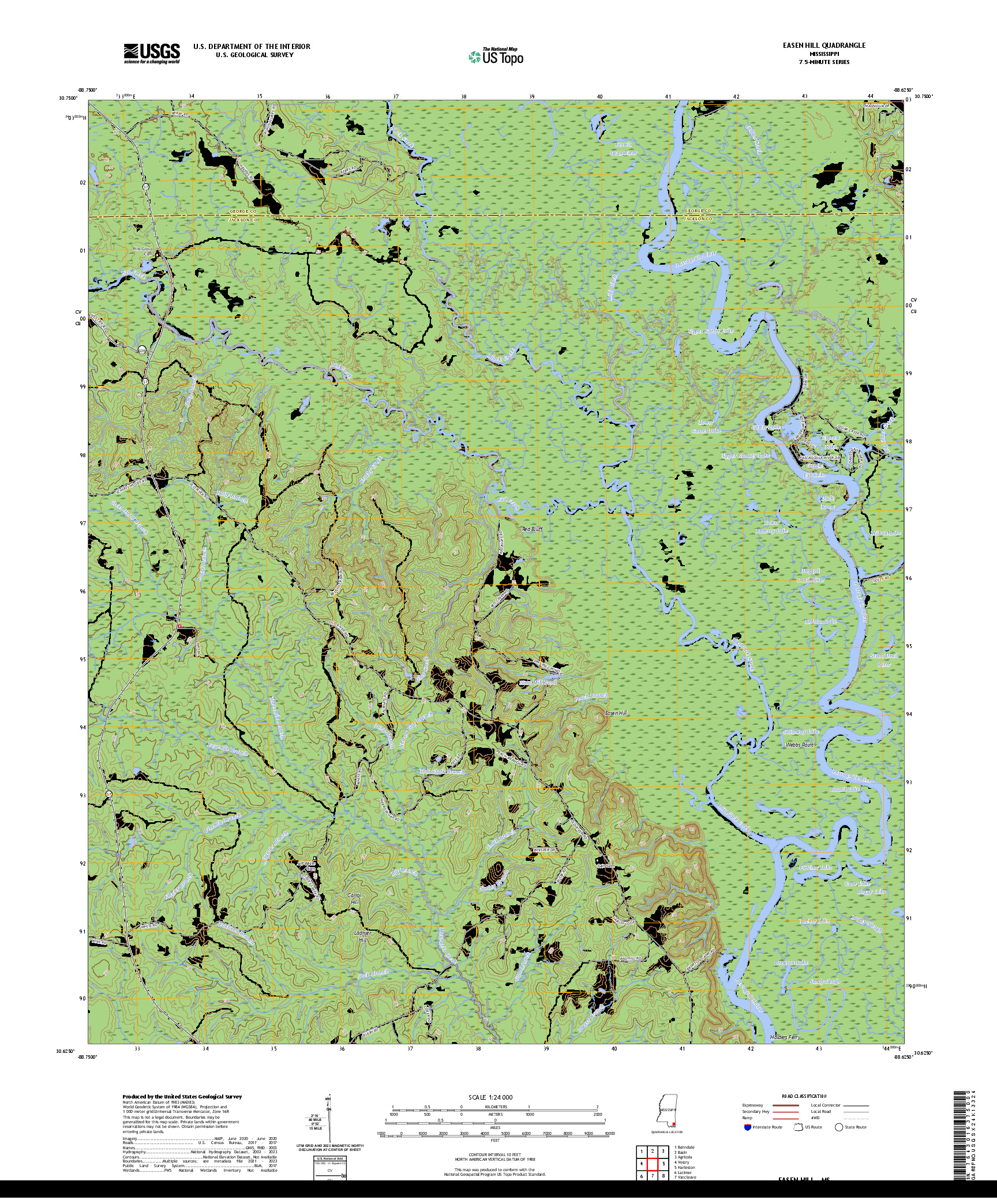 US TOPO 7.5-MINUTE MAP FOR EASEN HILL, MS