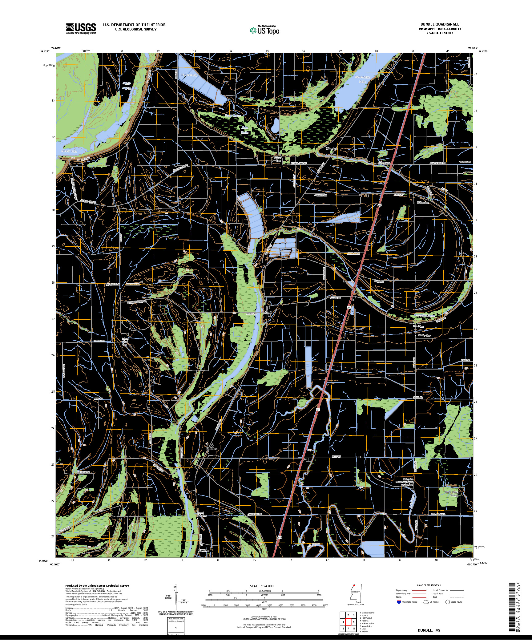 US TOPO 7.5-MINUTE MAP FOR DUNDEE, MS