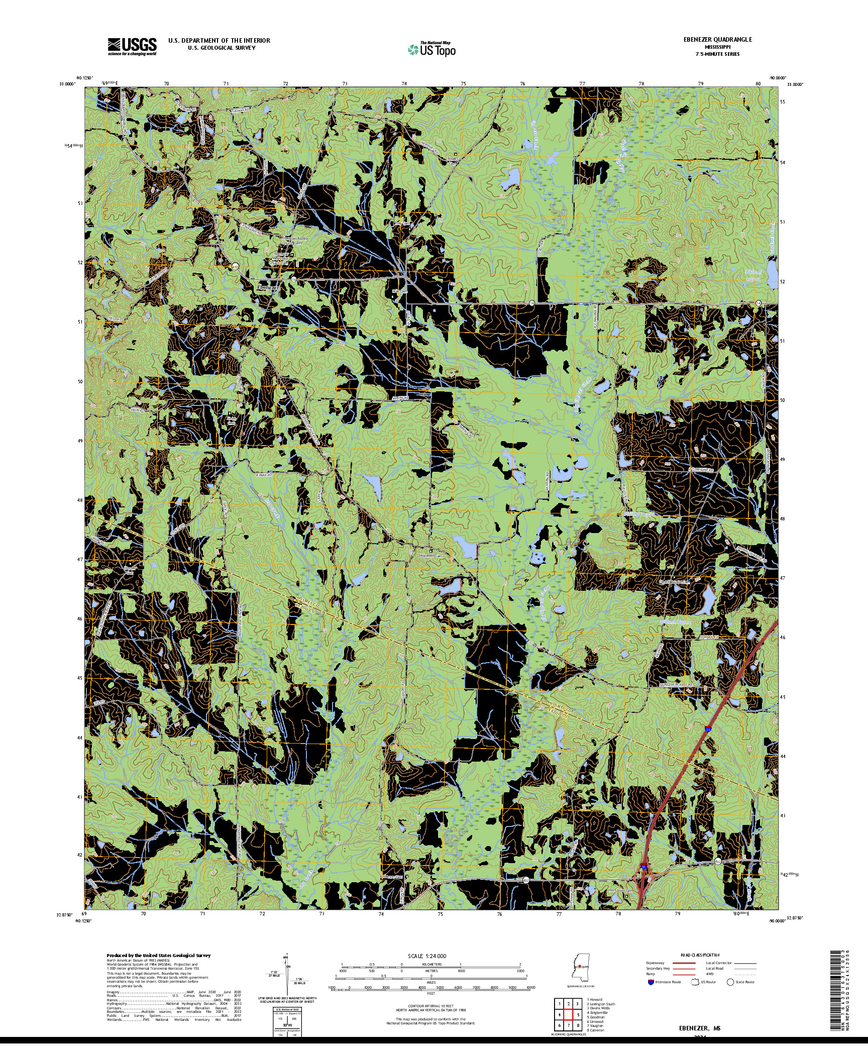 US TOPO 7.5-MINUTE MAP FOR EBENEZER, MS