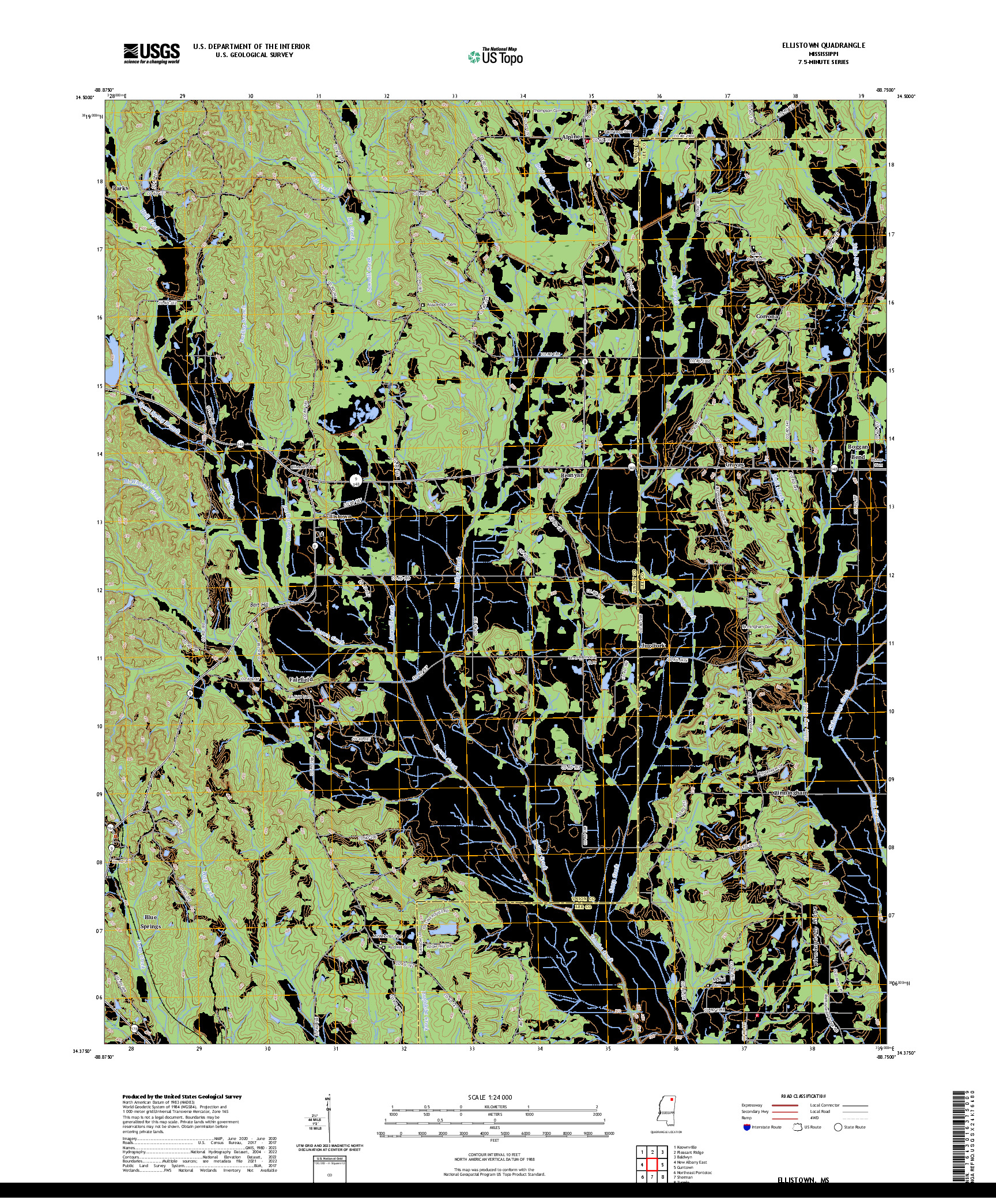 US TOPO 7.5-MINUTE MAP FOR ELLISTOWN, MS