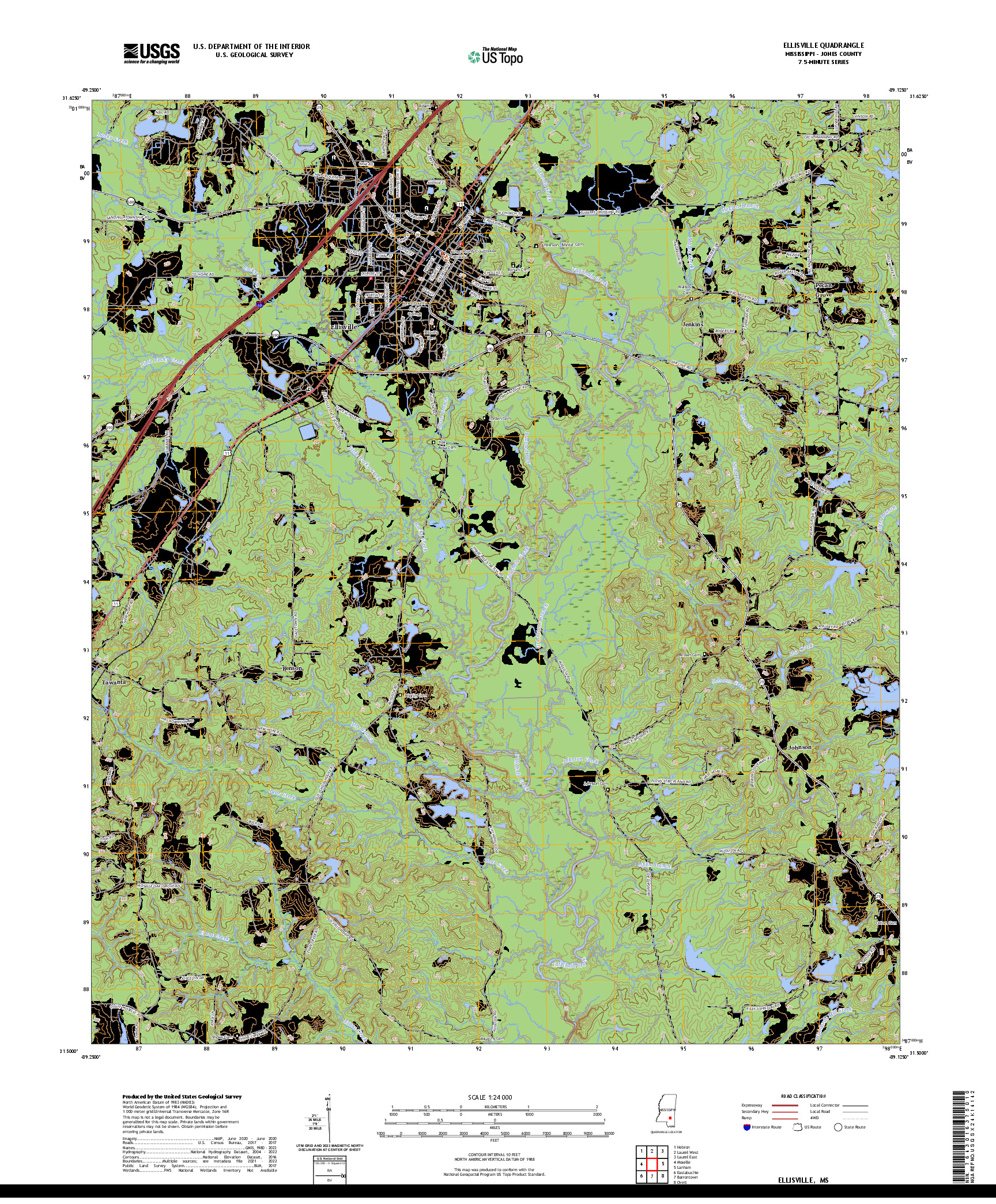 US TOPO 7.5-MINUTE MAP FOR ELLISVILLE, MS