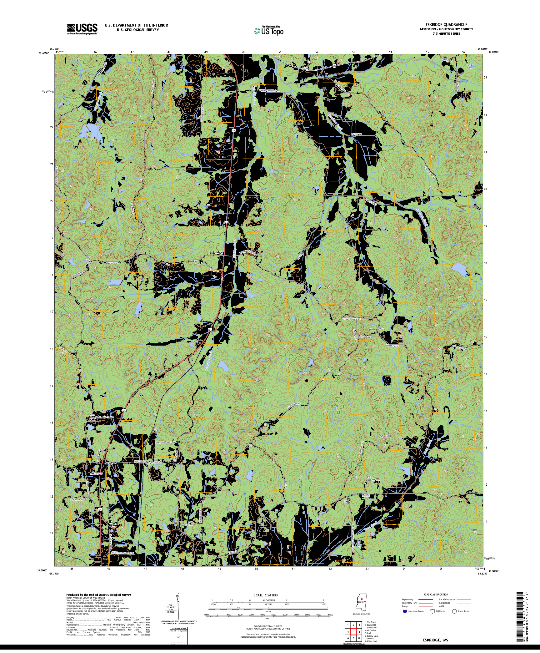 US TOPO 7.5-MINUTE MAP FOR ESKRIDGE, MS