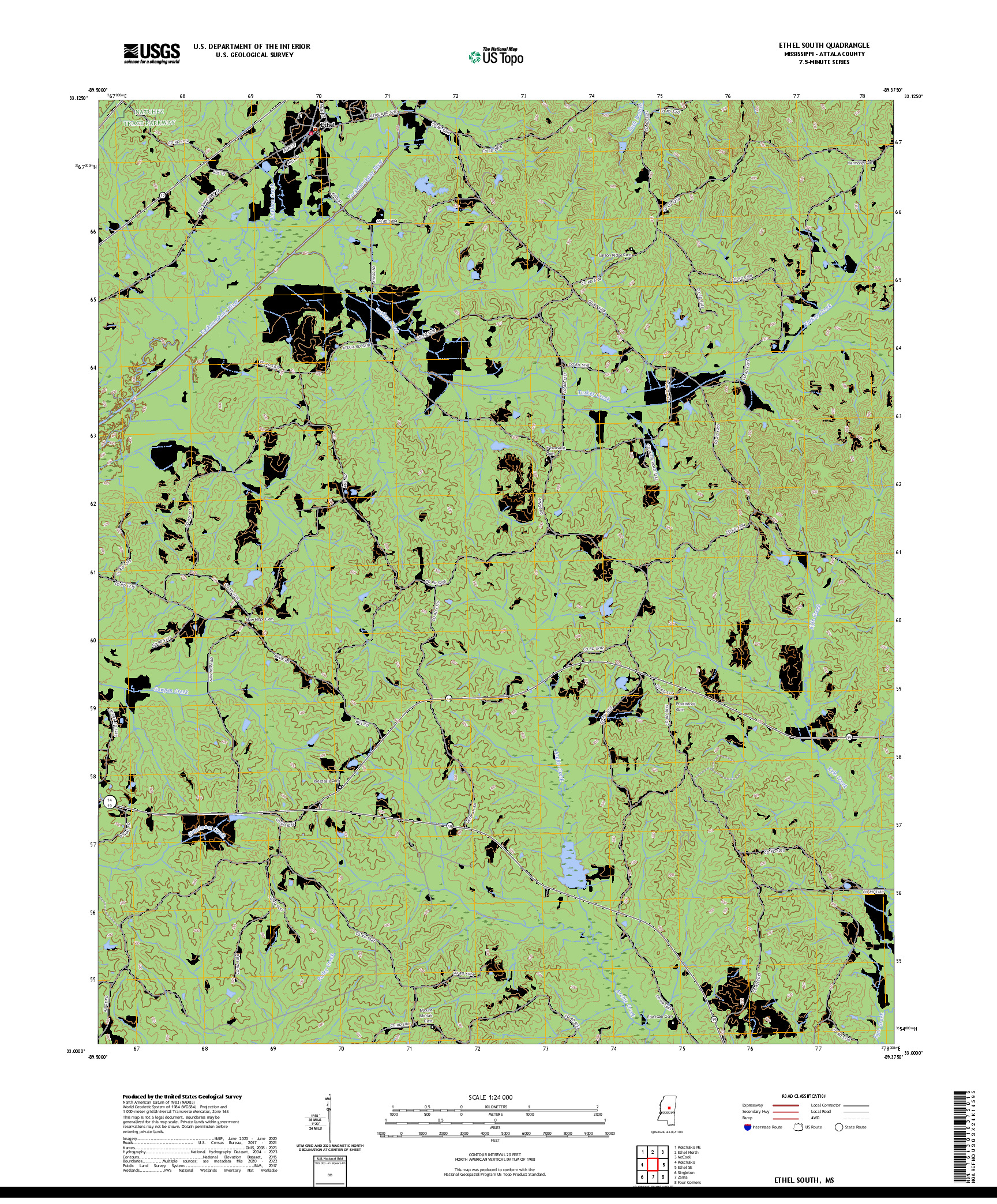US TOPO 7.5-MINUTE MAP FOR ETHEL SOUTH, MS