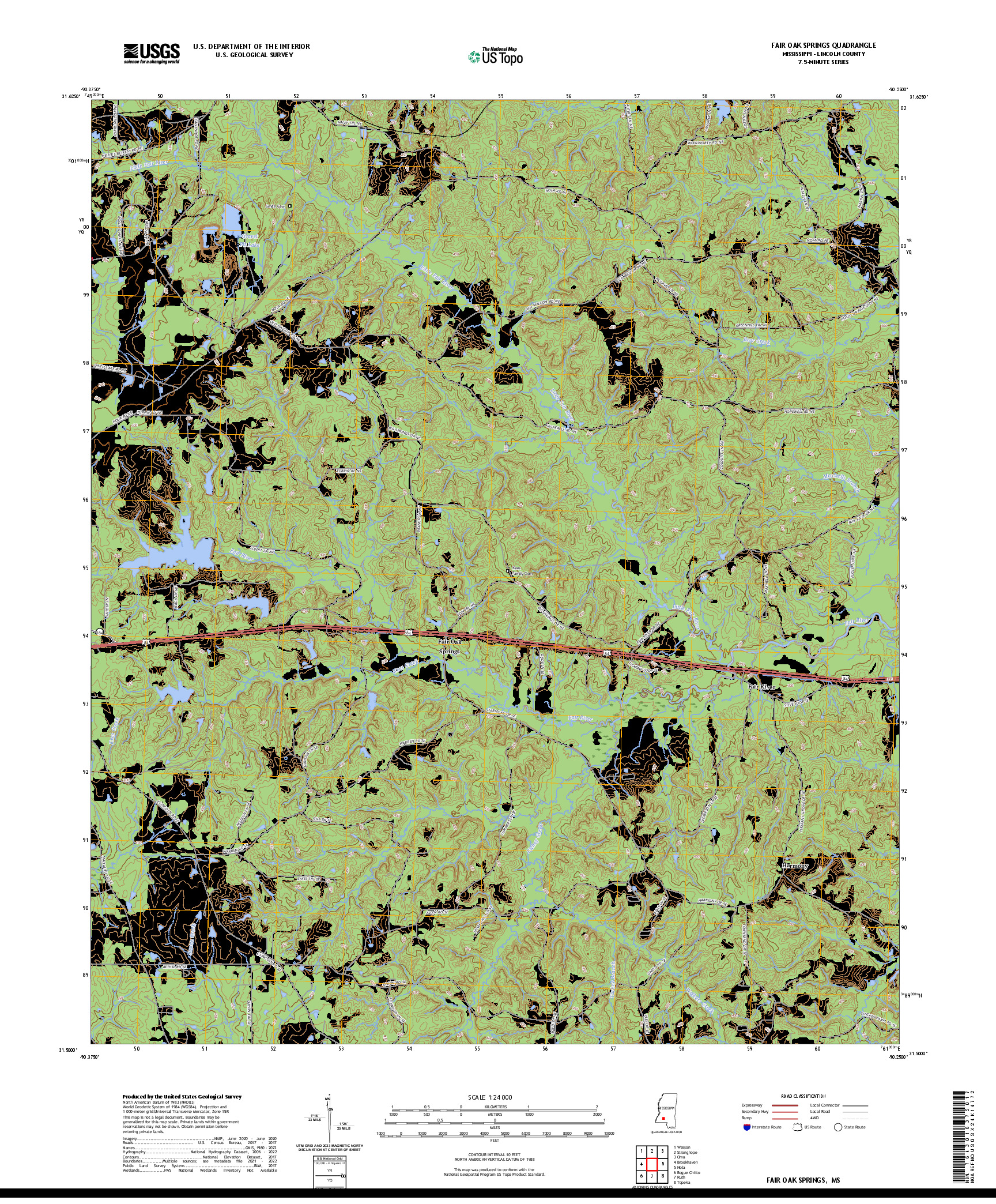 US TOPO 7.5-MINUTE MAP FOR FAIR OAK SPRINGS, MS