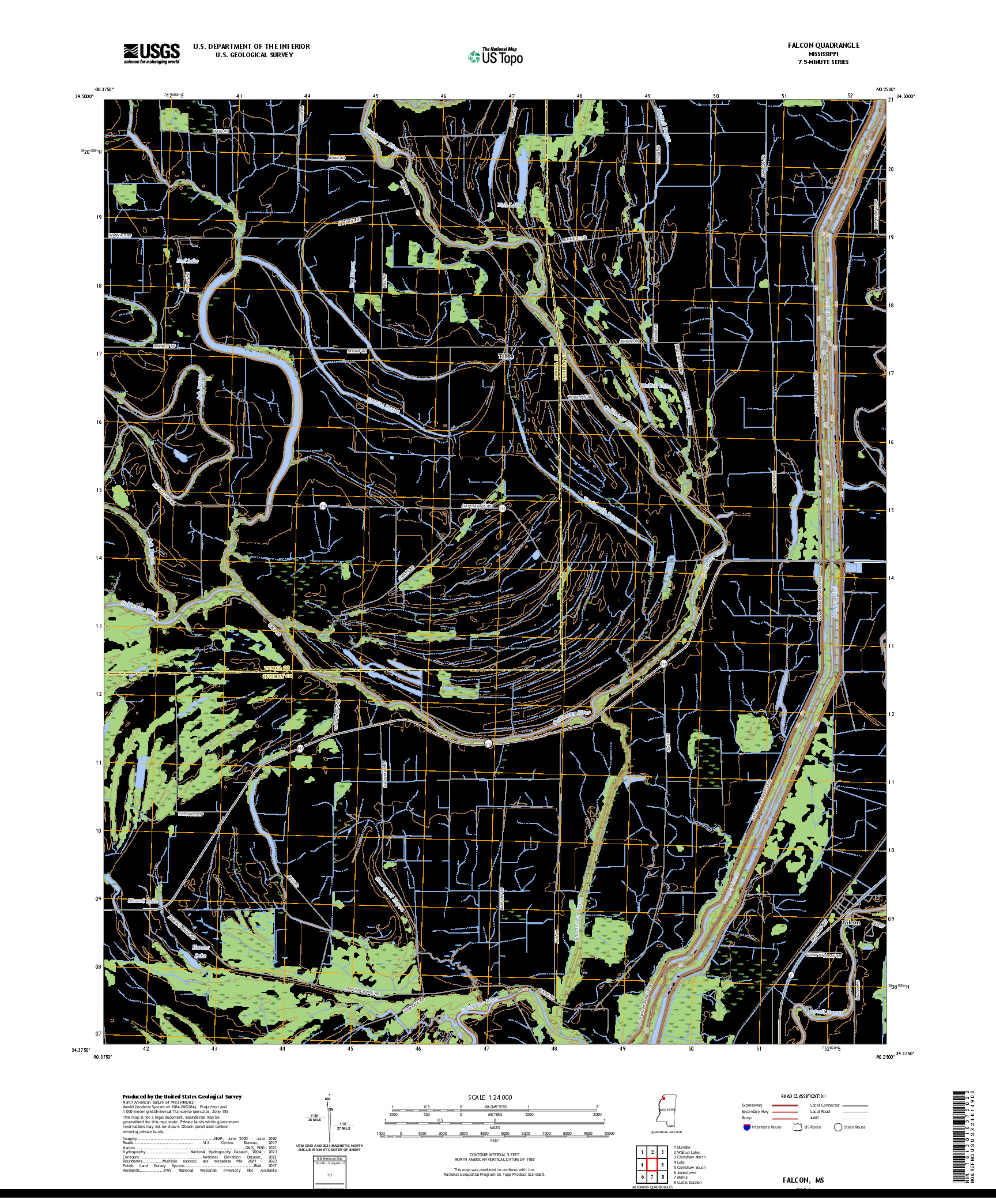US TOPO 7.5-MINUTE MAP FOR FALCON, MS