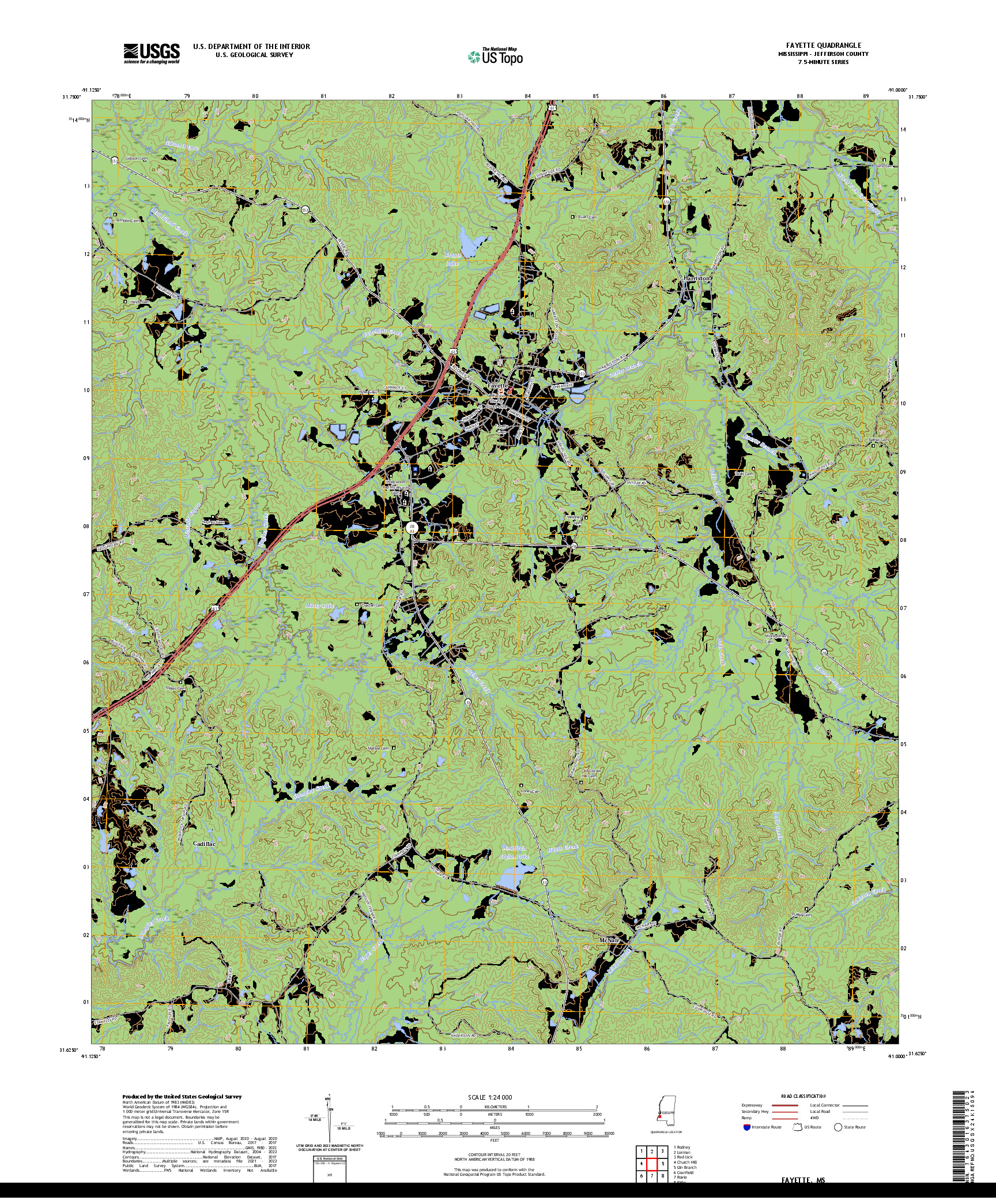 US TOPO 7.5-MINUTE MAP FOR FAYETTE, MS