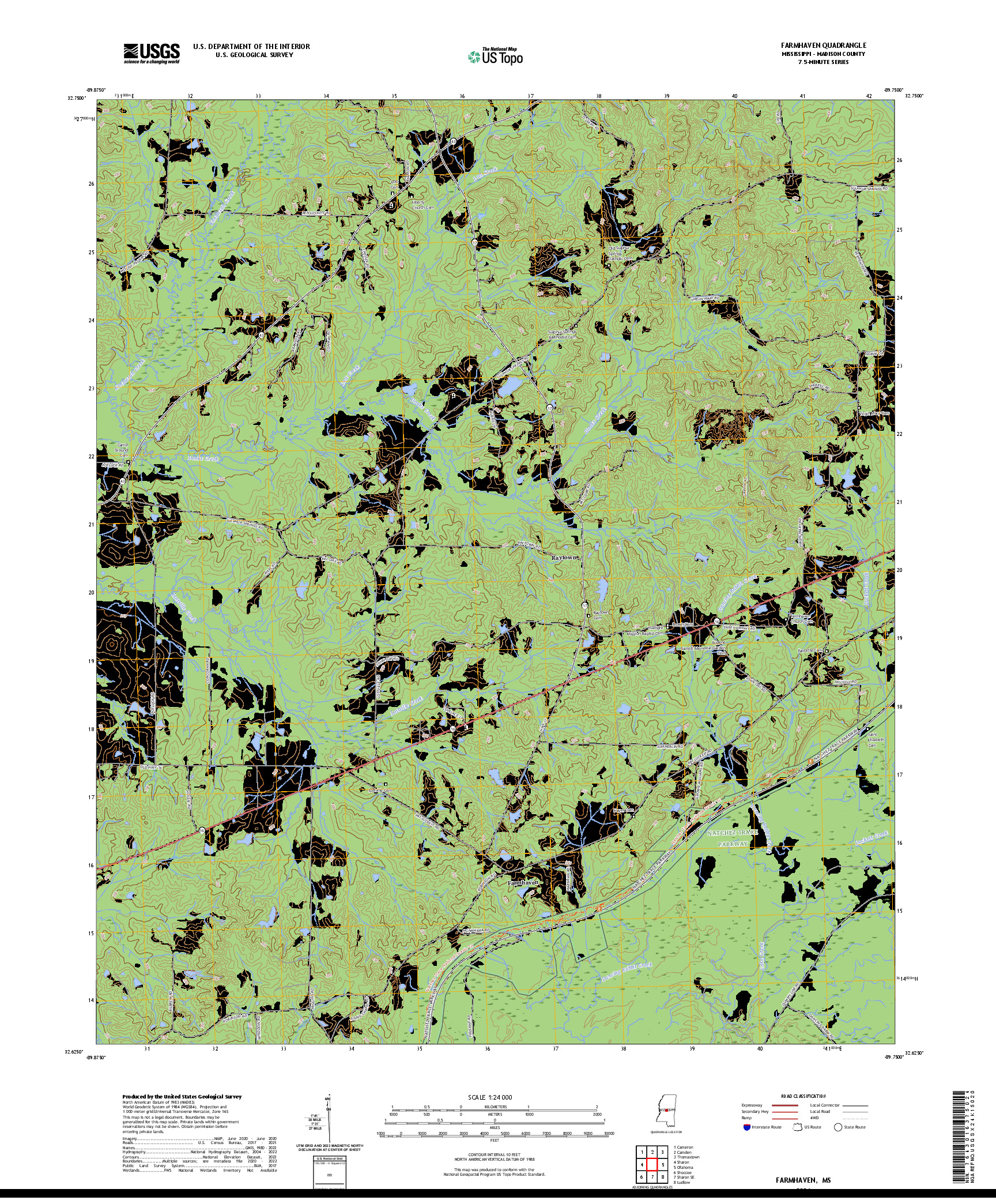 US TOPO 7.5-MINUTE MAP FOR FARMHAVEN, MS