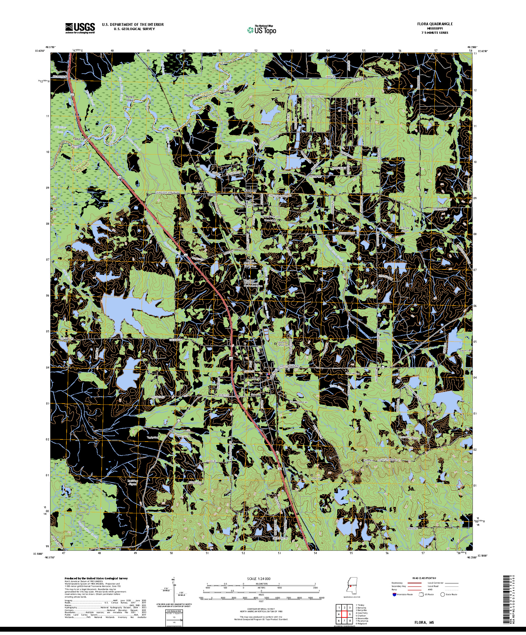 US TOPO 7.5-MINUTE MAP FOR FLORA, MS