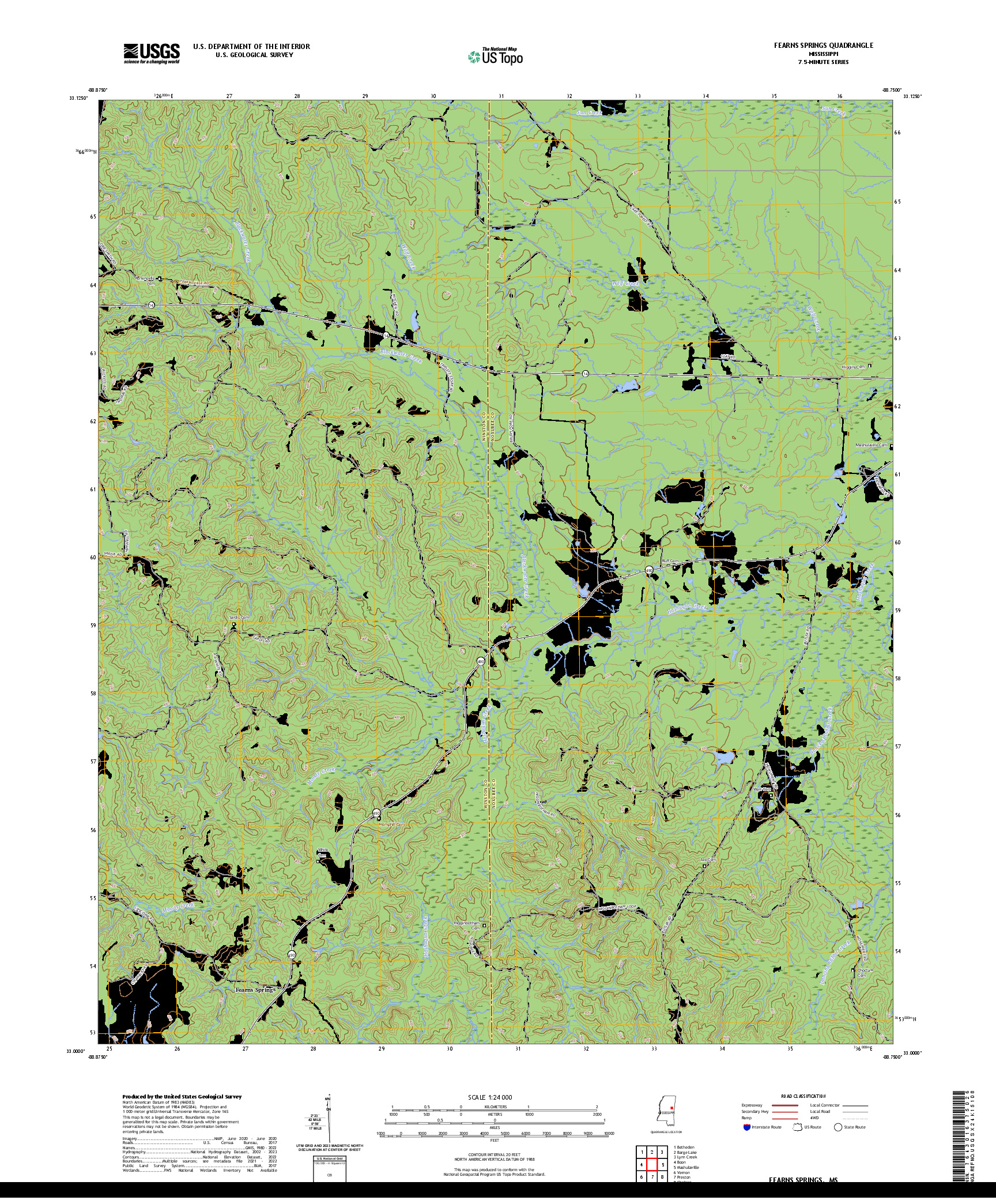 US TOPO 7.5-MINUTE MAP FOR FEARNS SPRINGS, MS