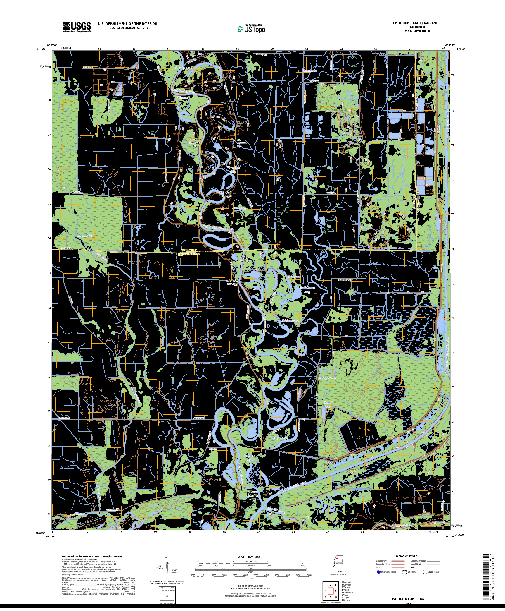US TOPO 7.5-MINUTE MAP FOR FISHHOOK LAKE, MS
