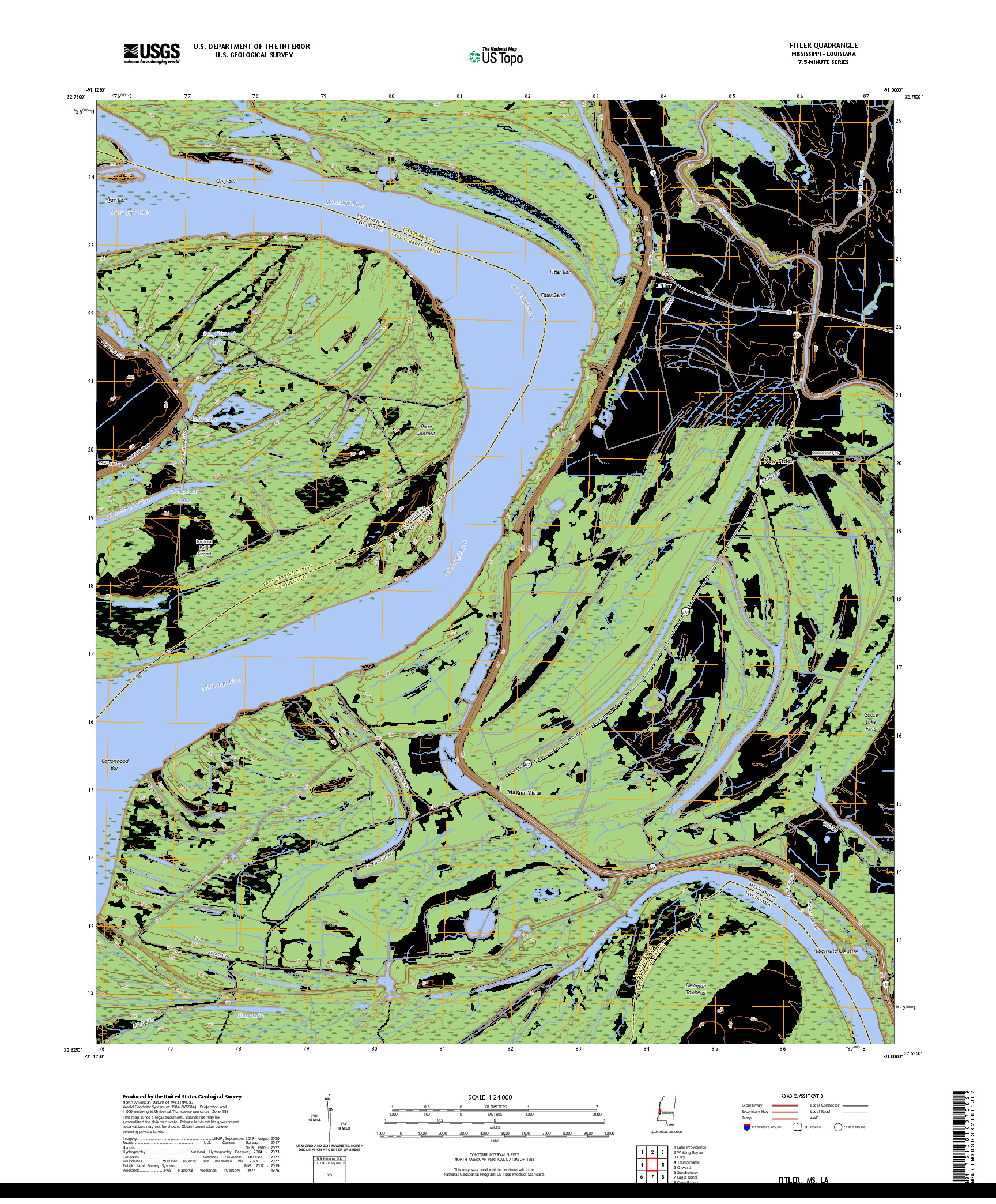 US TOPO 7.5-MINUTE MAP FOR FITLER, MS,LA