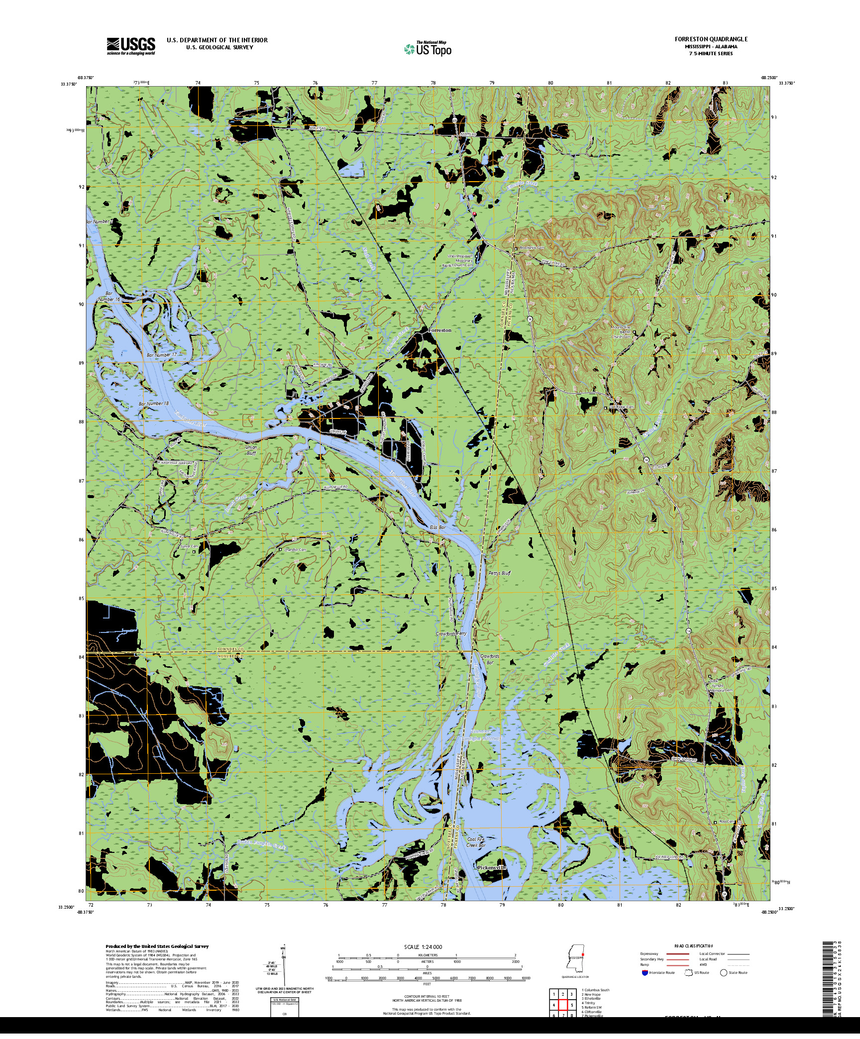 US TOPO 7.5-MINUTE MAP FOR FORRESTON, MS,AL