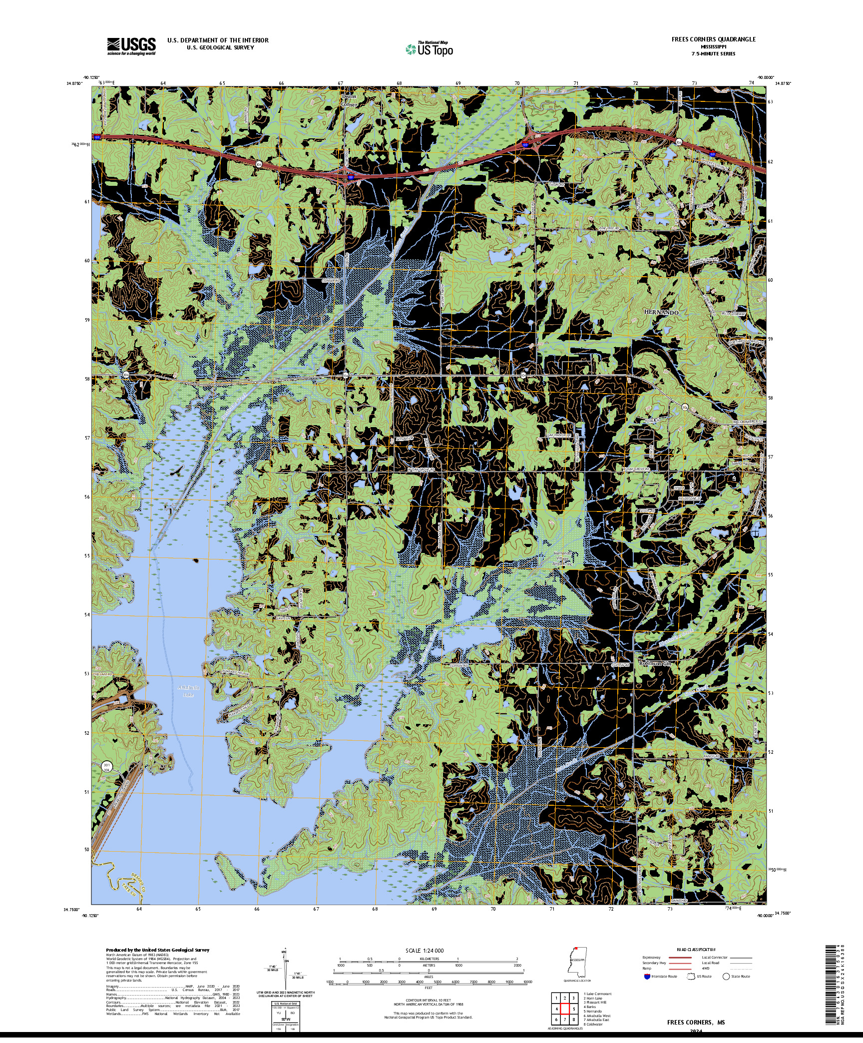US TOPO 7.5-MINUTE MAP FOR FREES CORNERS, MS