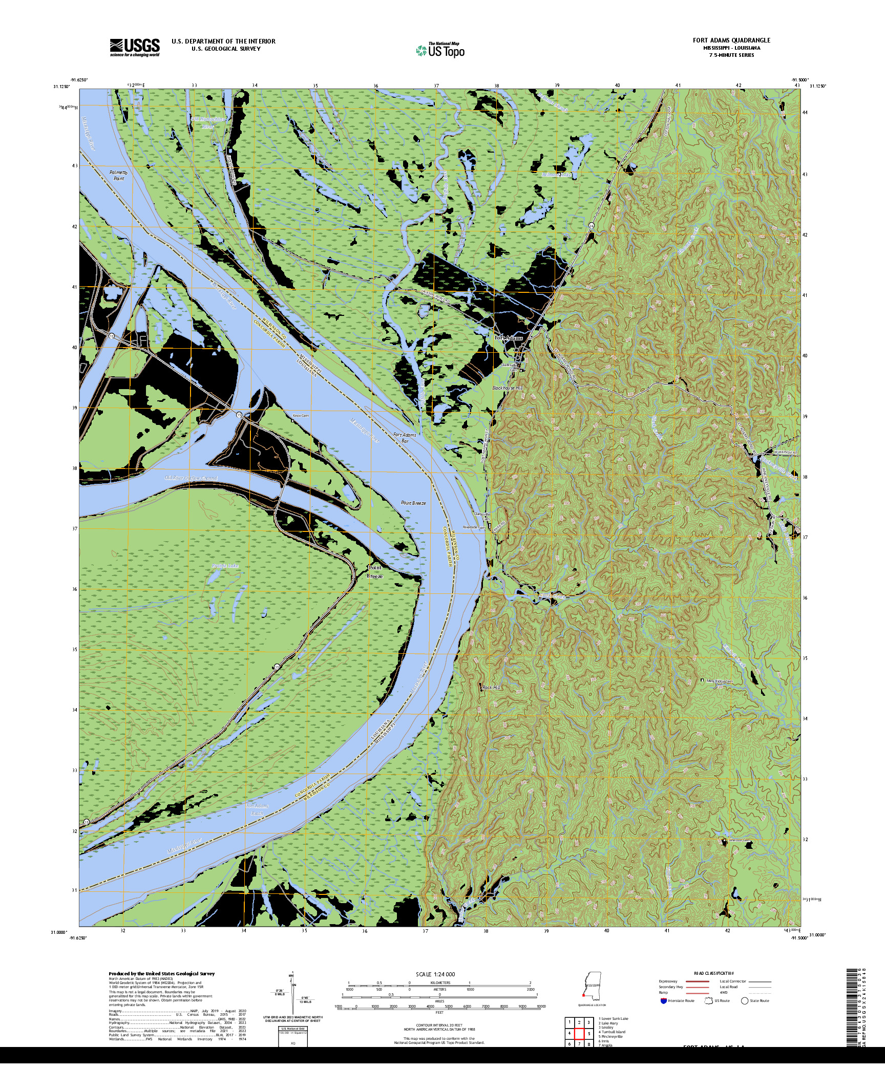 US TOPO 7.5-MINUTE MAP FOR FORT ADAMS, MS,LA