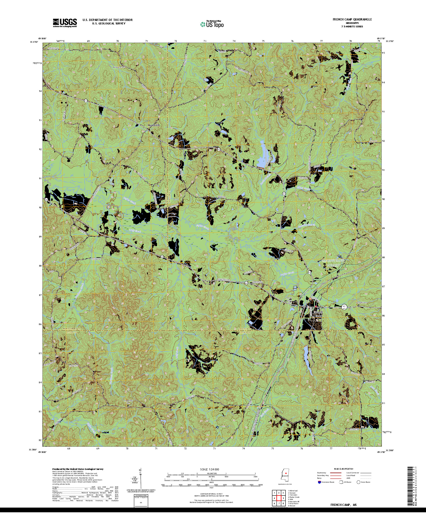 US TOPO 7.5-MINUTE MAP FOR FRENCH CAMP, MS