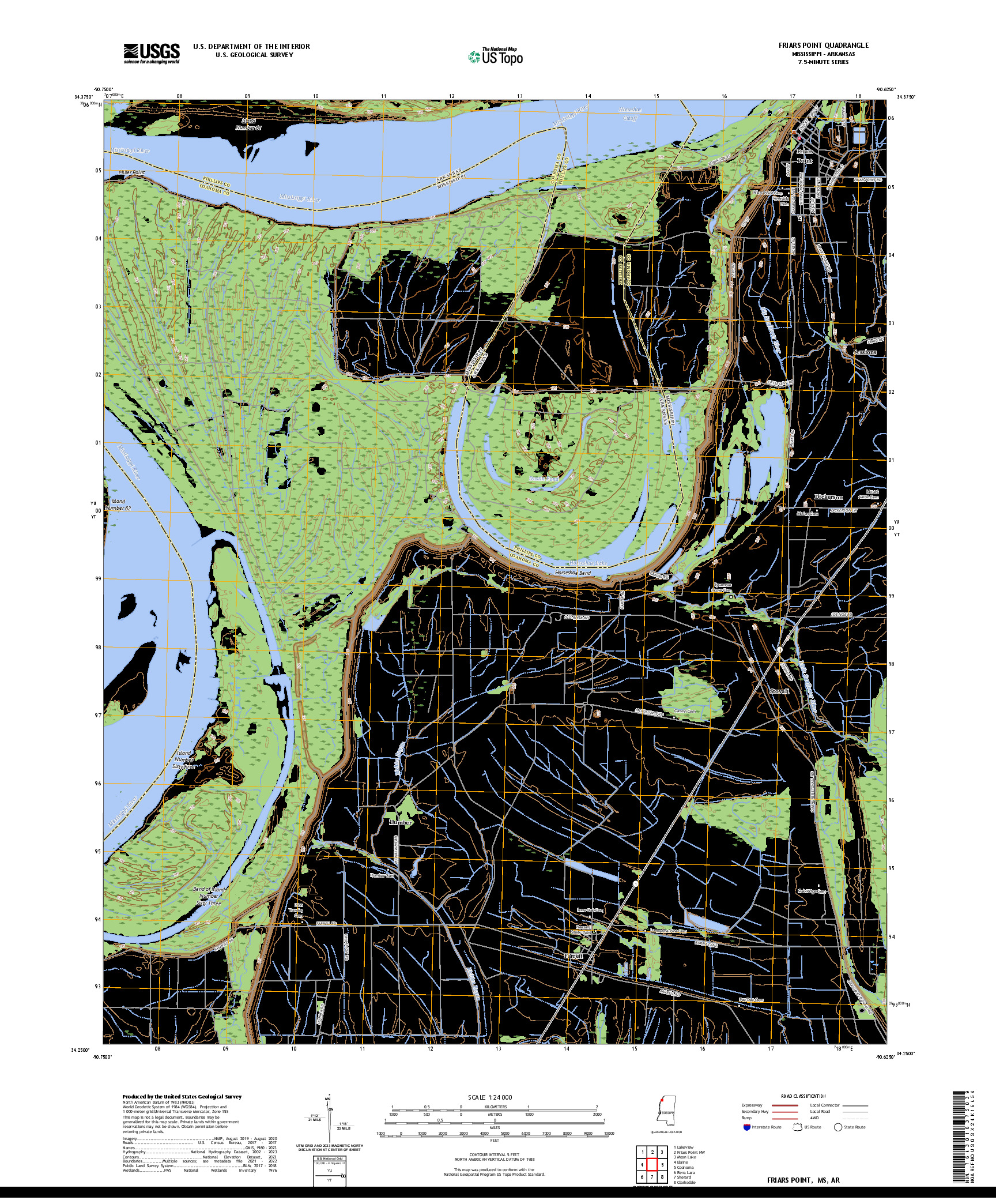 US TOPO 7.5-MINUTE MAP FOR FRIARS POINT, MS,AR