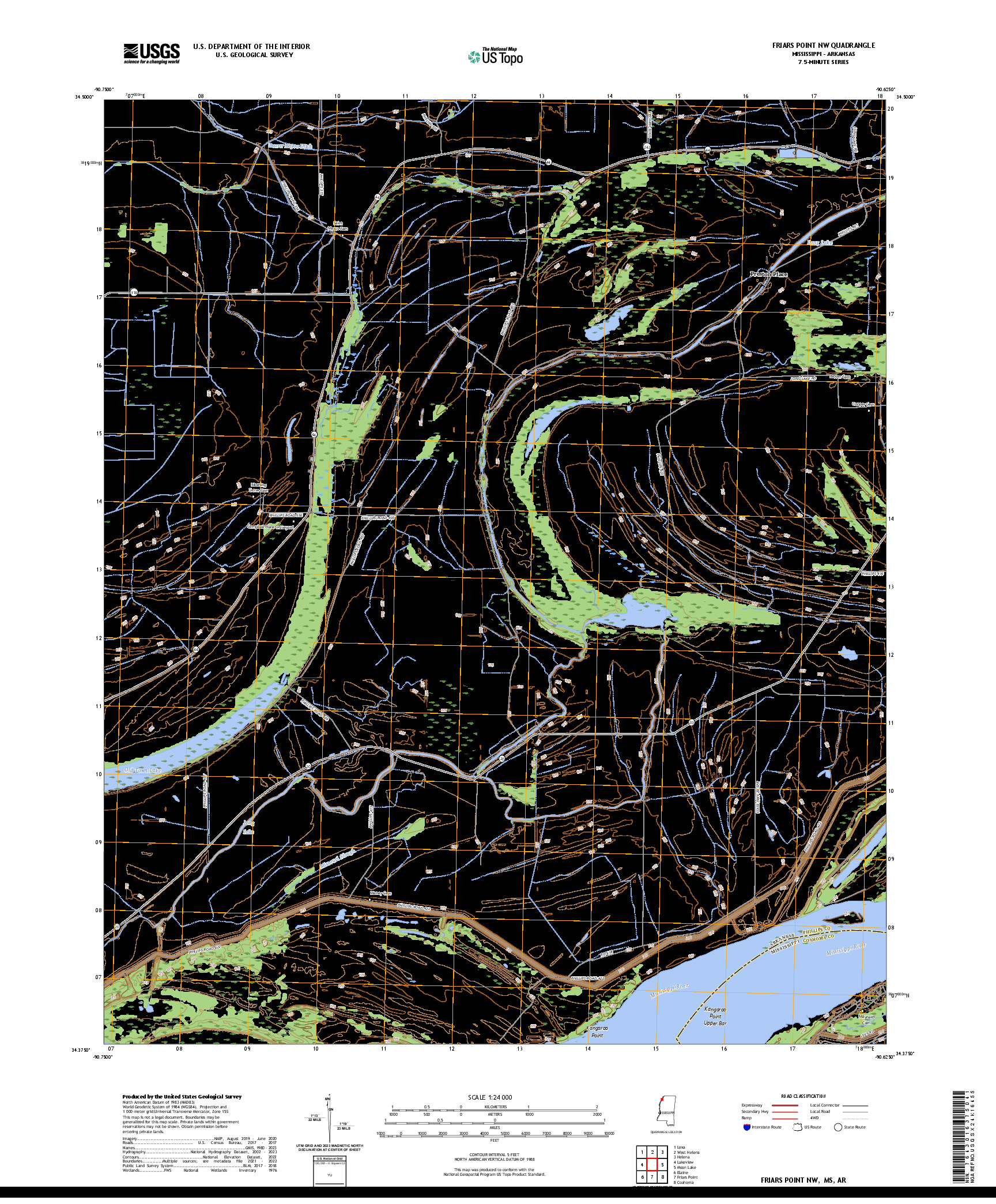 US TOPO 7.5-MINUTE MAP FOR FRIARS POINT NW, MS,AR