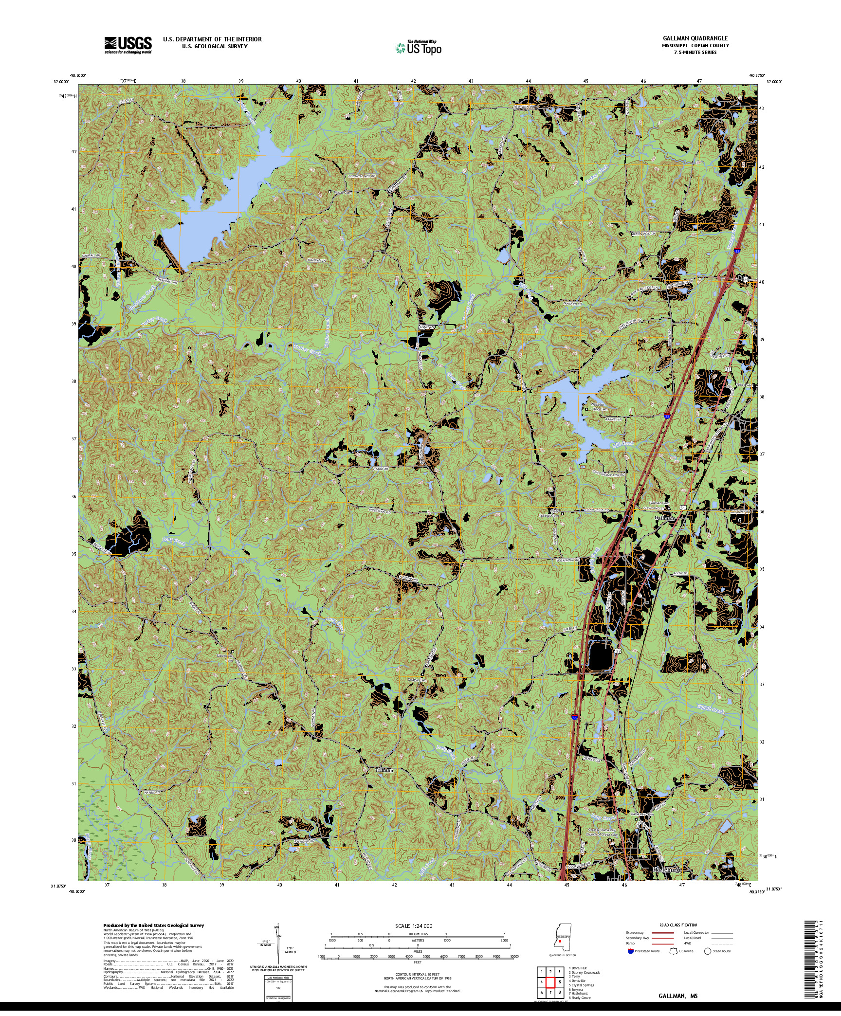 US TOPO 7.5-MINUTE MAP FOR GALLMAN, MS