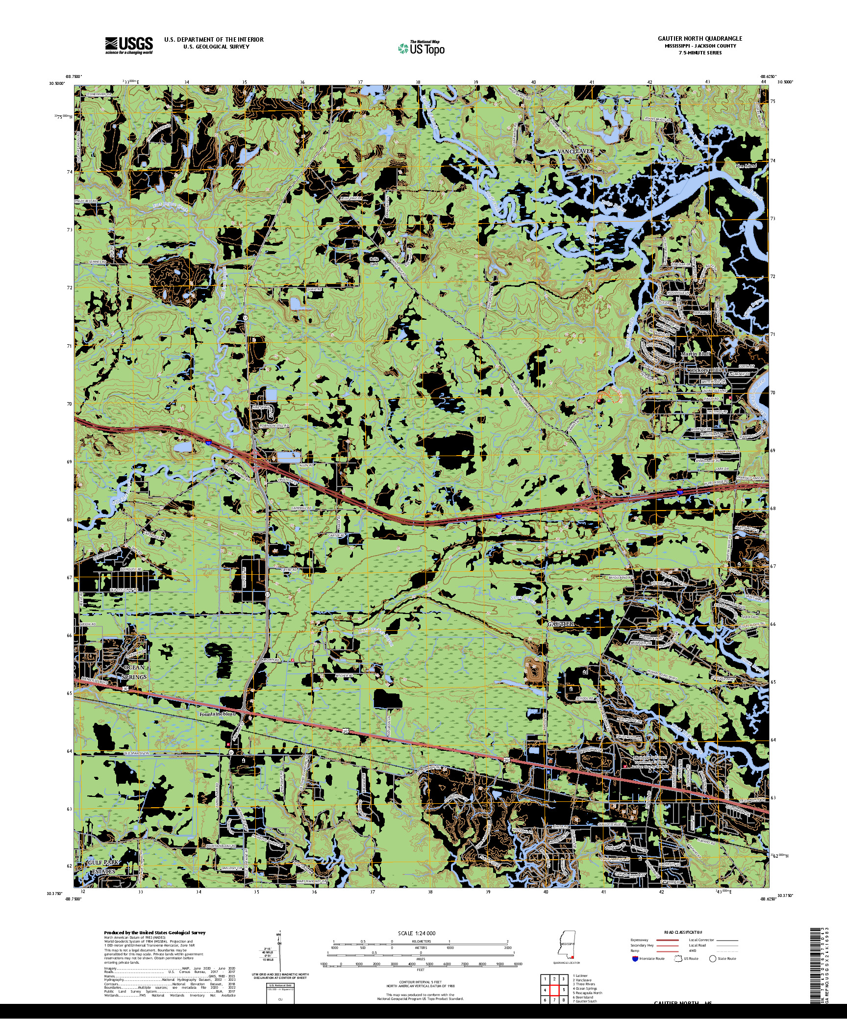 US TOPO 7.5-MINUTE MAP FOR GAUTIER NORTH, MS