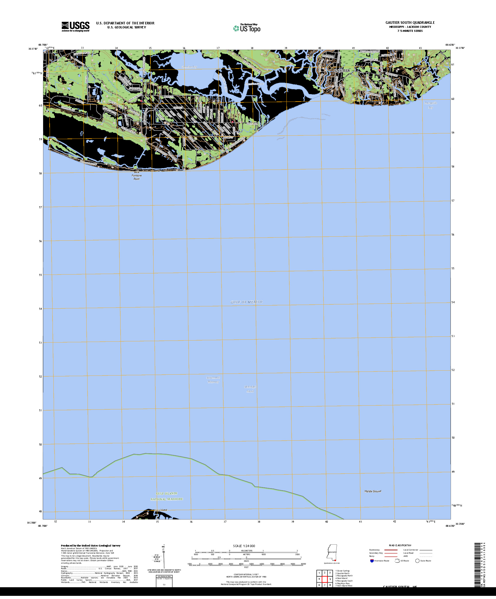 US TOPO 7.5-MINUTE MAP FOR GAUTIER SOUTH, MS