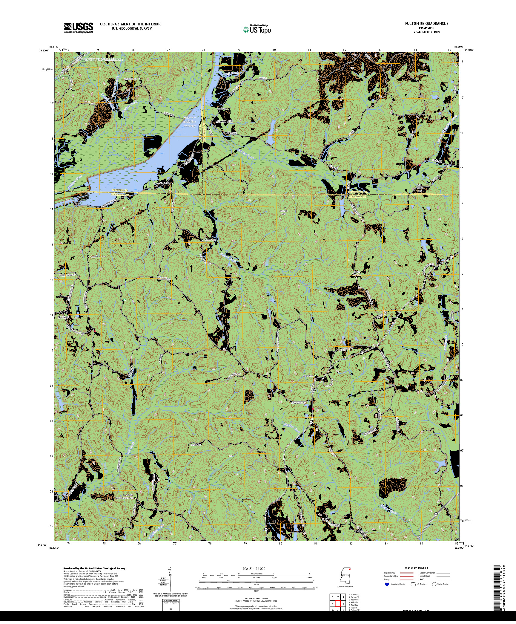 US TOPO 7.5-MINUTE MAP FOR FULTON NE, MS