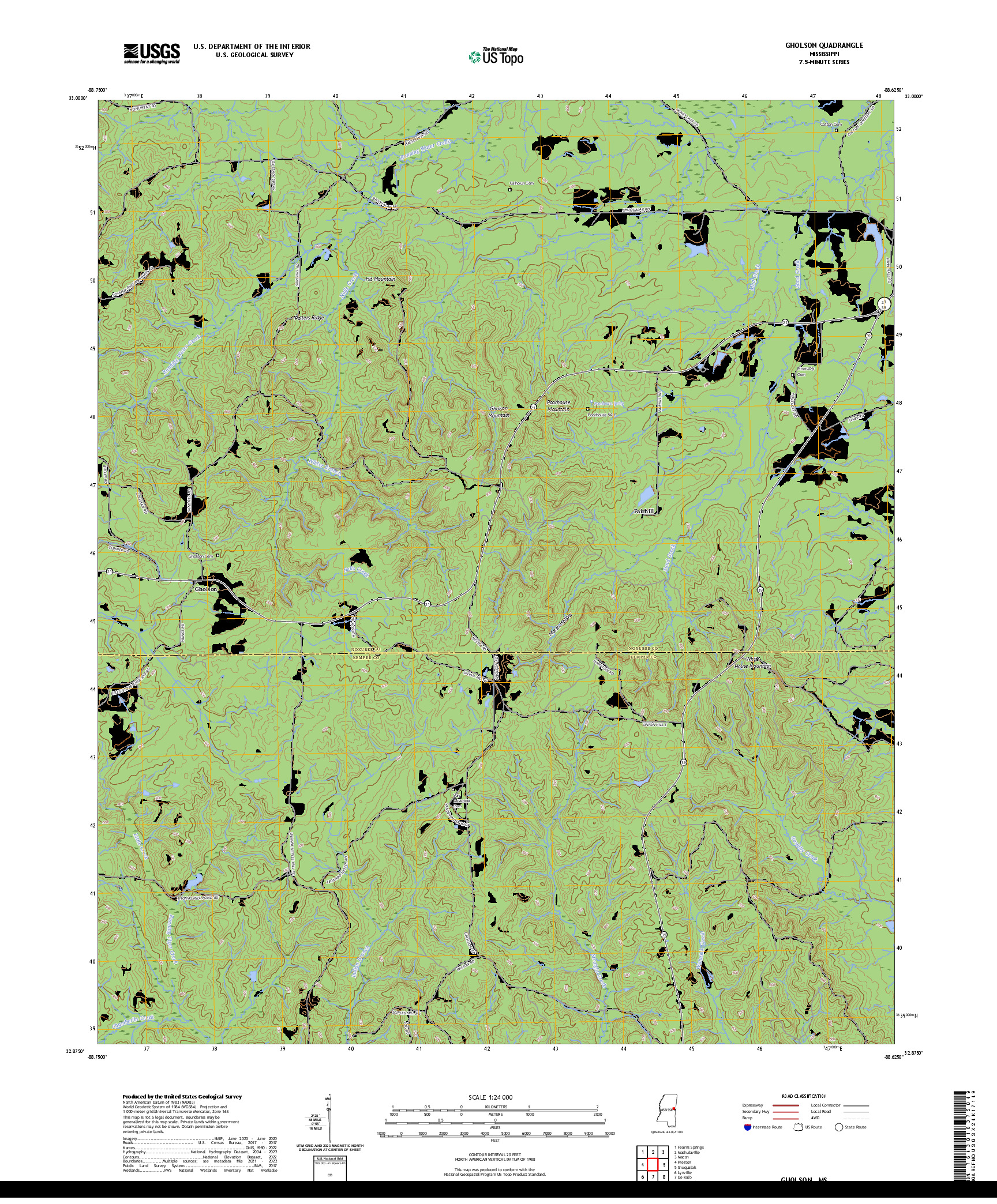 US TOPO 7.5-MINUTE MAP FOR GHOLSON, MS