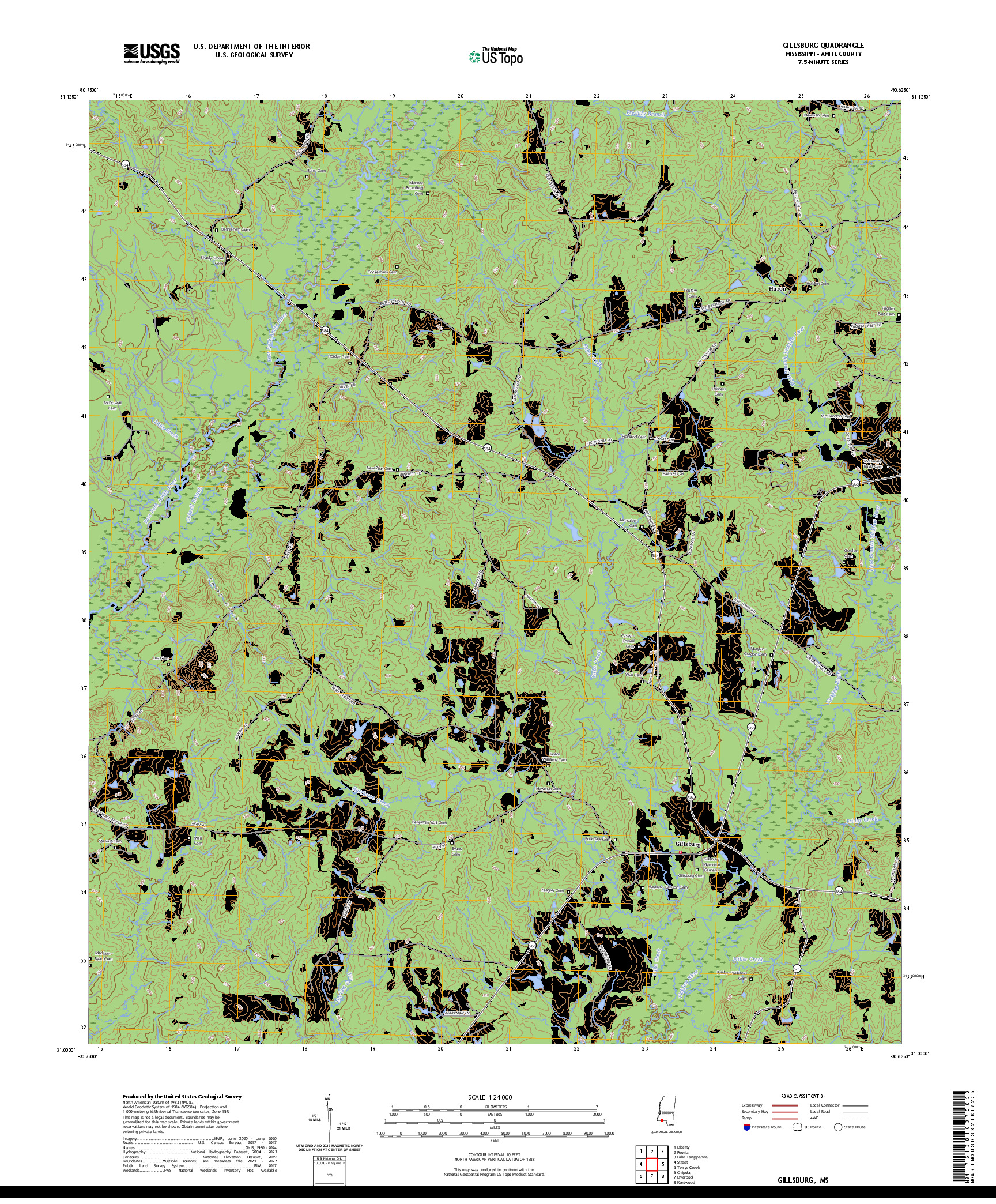 US TOPO 7.5-MINUTE MAP FOR GILLSBURG, MS