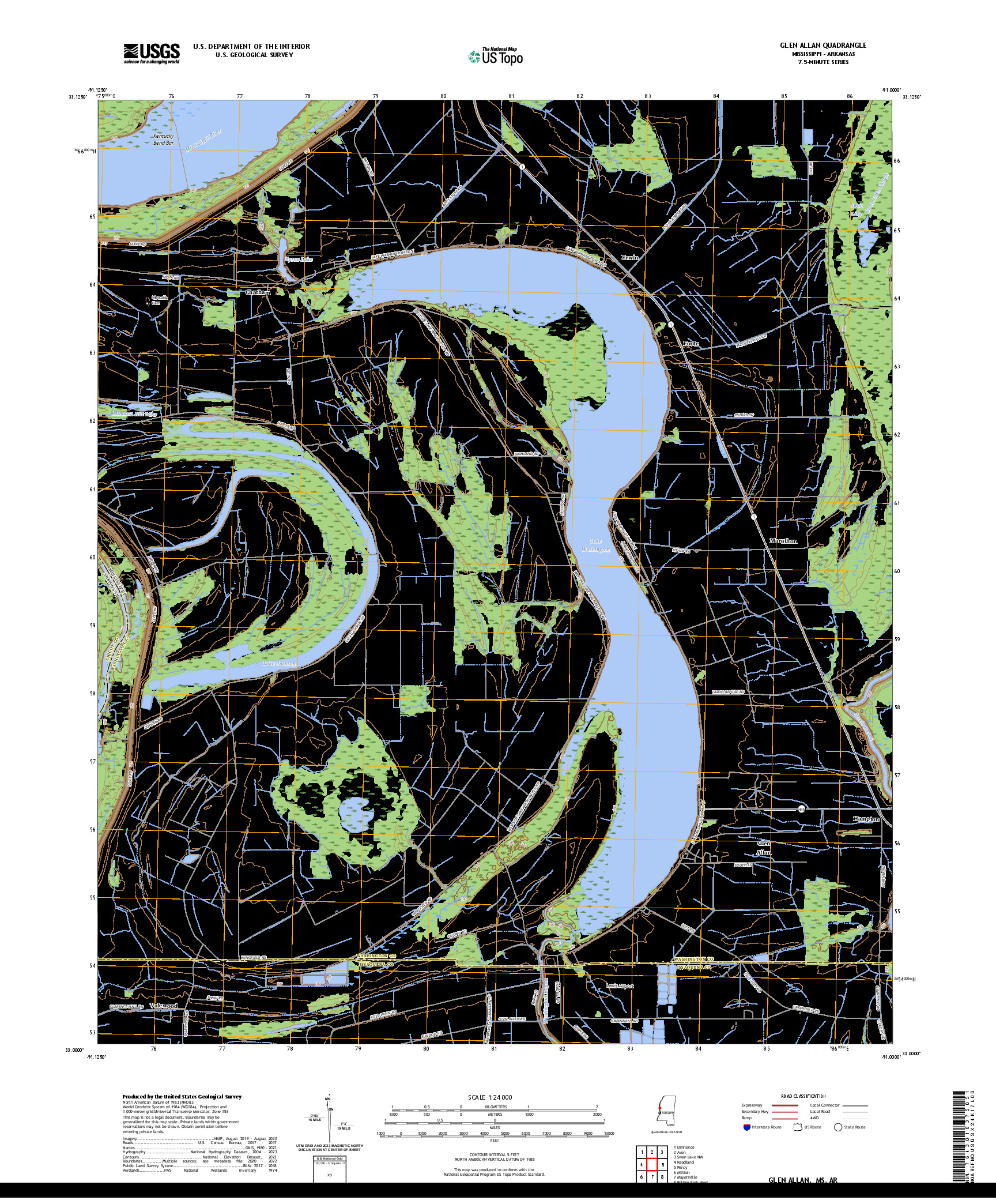 US TOPO 7.5-MINUTE MAP FOR GLEN ALLAN, MS,AR