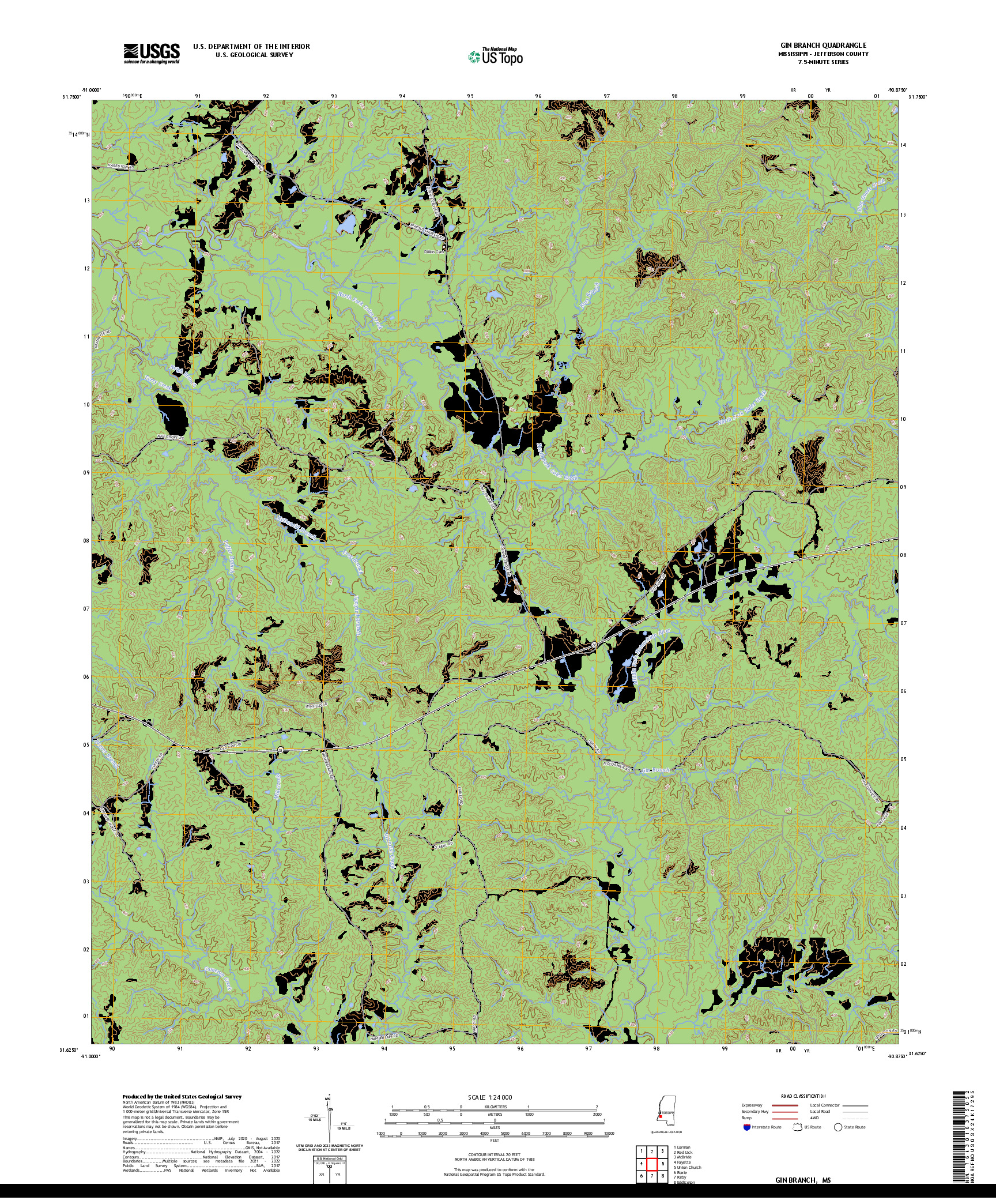 US TOPO 7.5-MINUTE MAP FOR GIN BRANCH, MS
