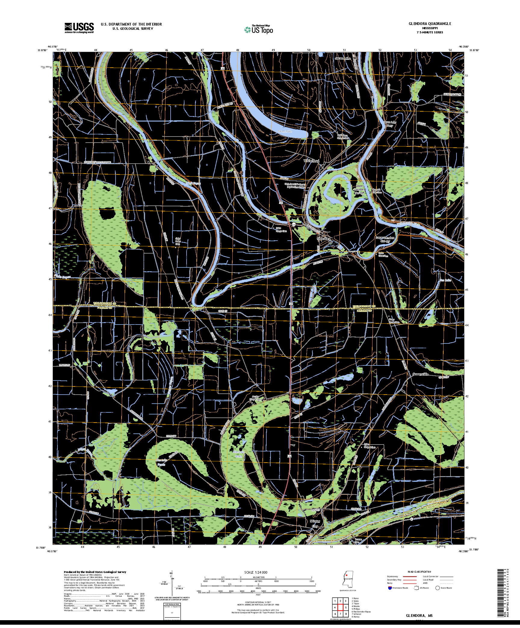 US TOPO 7.5-MINUTE MAP FOR GLENDORA, MS