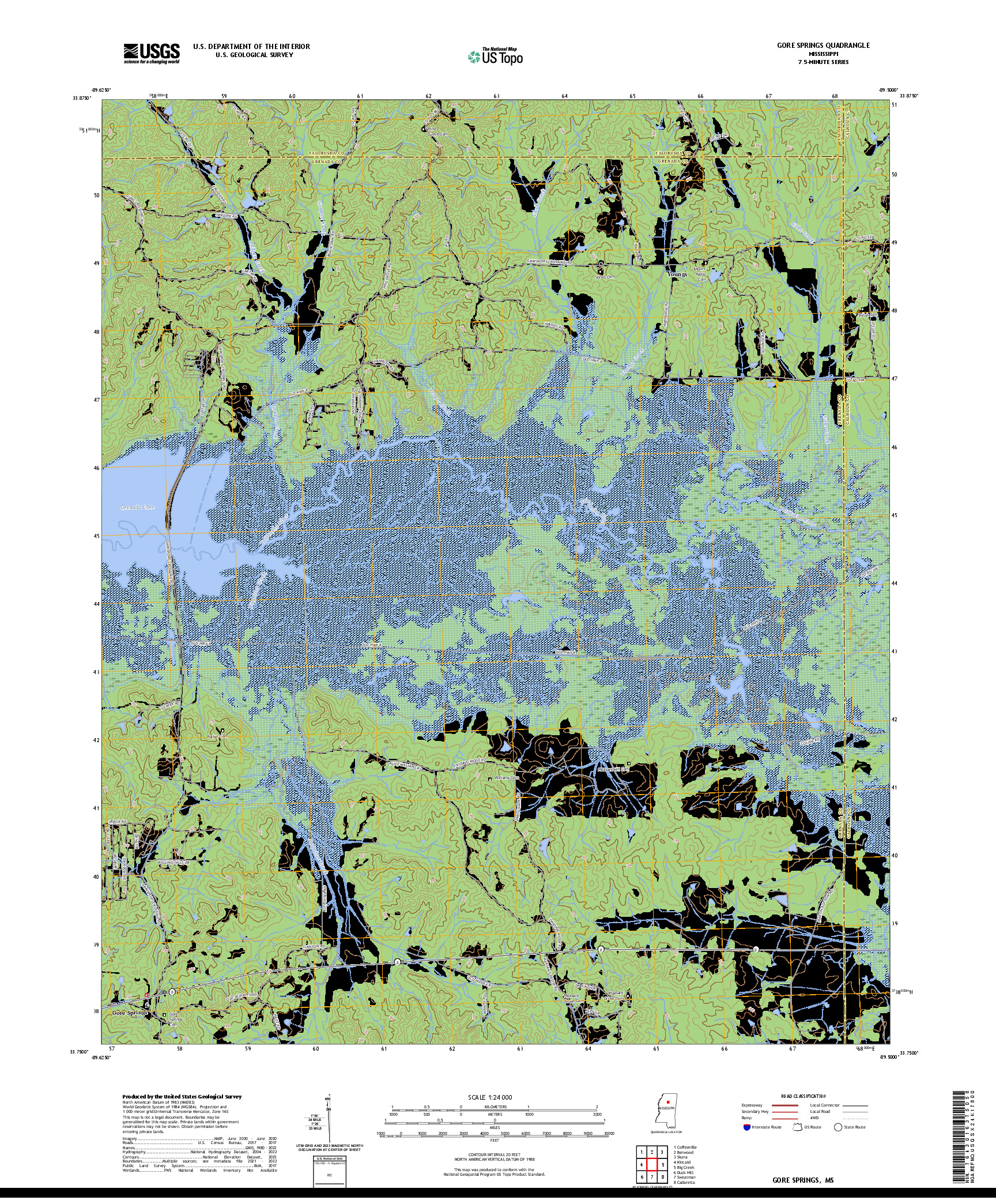 US TOPO 7.5-MINUTE MAP FOR GORE SPRINGS, MS