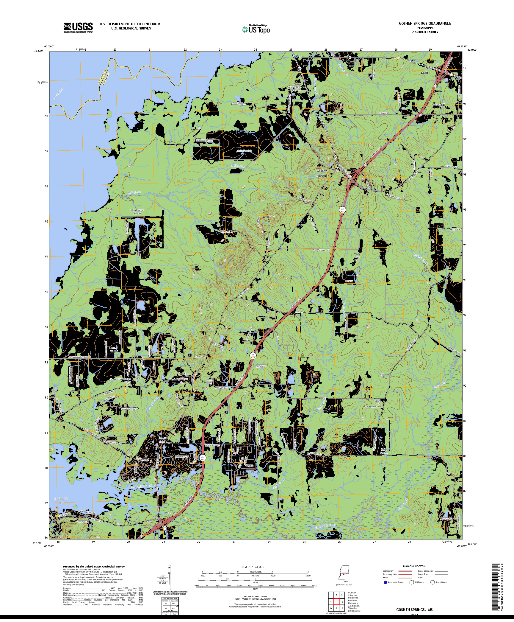 US TOPO 7.5-MINUTE MAP FOR GOSHEN SPRINGS, MS