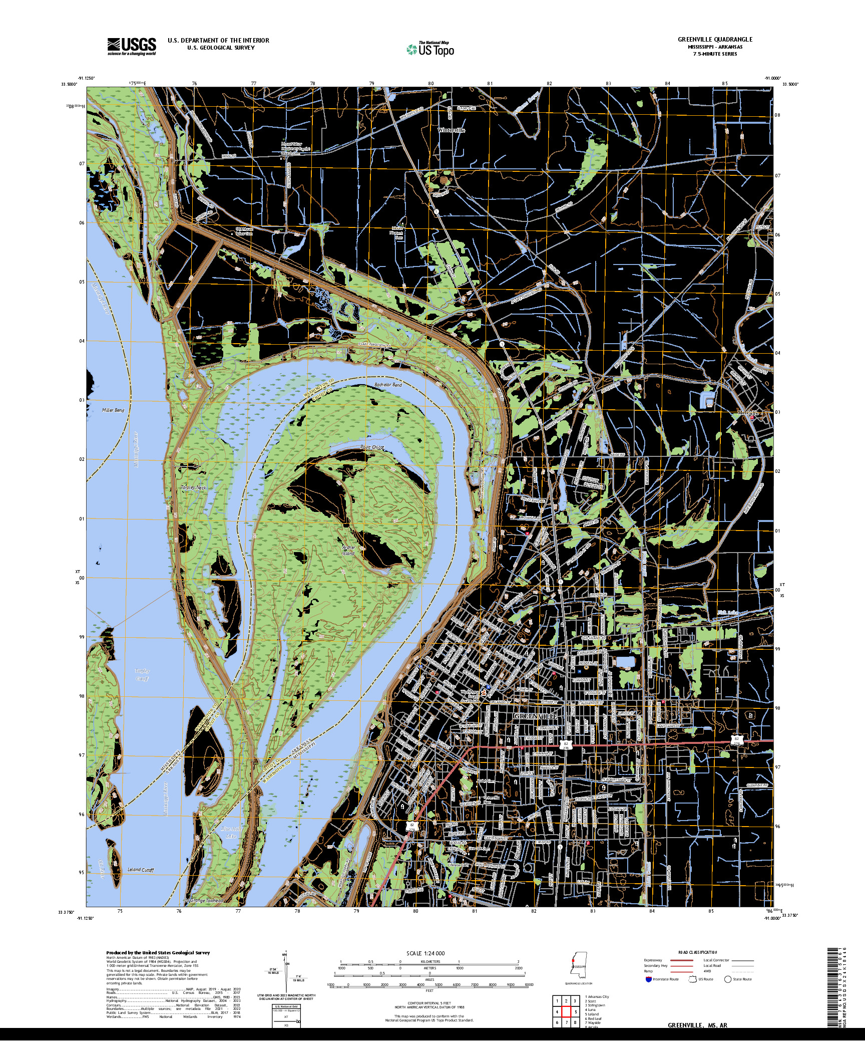 US TOPO 7.5-MINUTE MAP FOR GREENVILLE, MS,AR