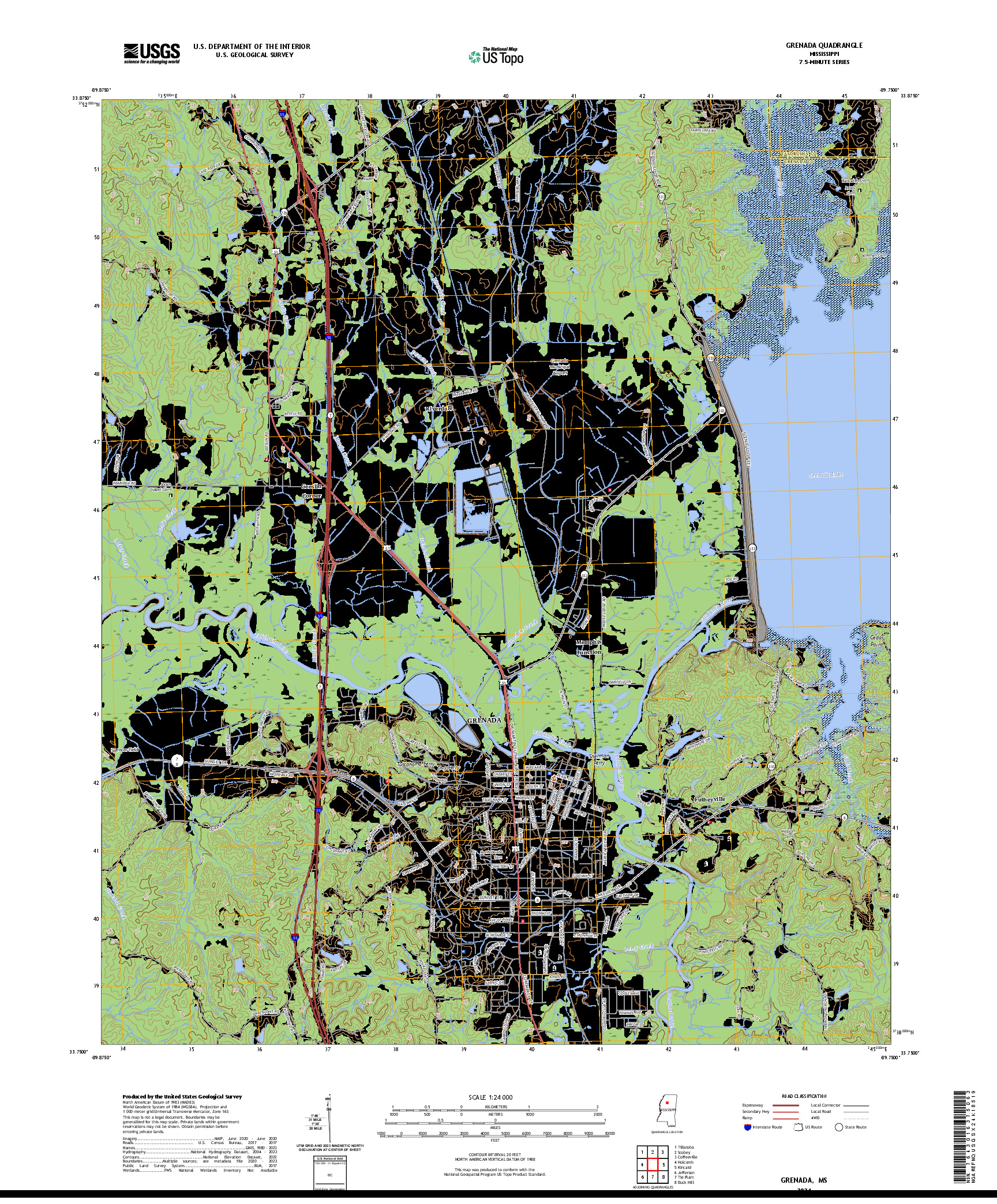 US TOPO 7.5-MINUTE MAP FOR GRENADA, MS