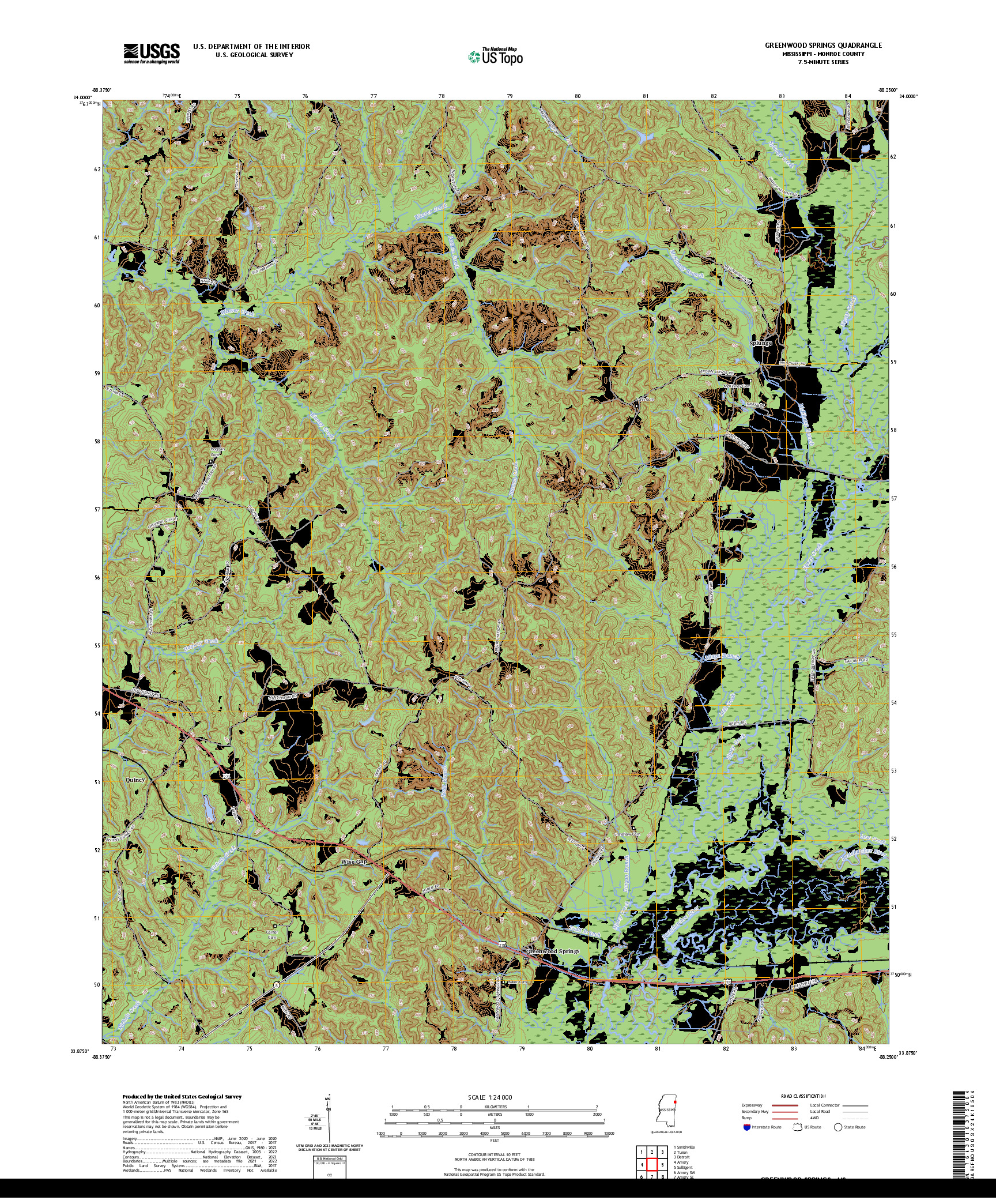 US TOPO 7.5-MINUTE MAP FOR GREENWOOD SPRINGS, MS