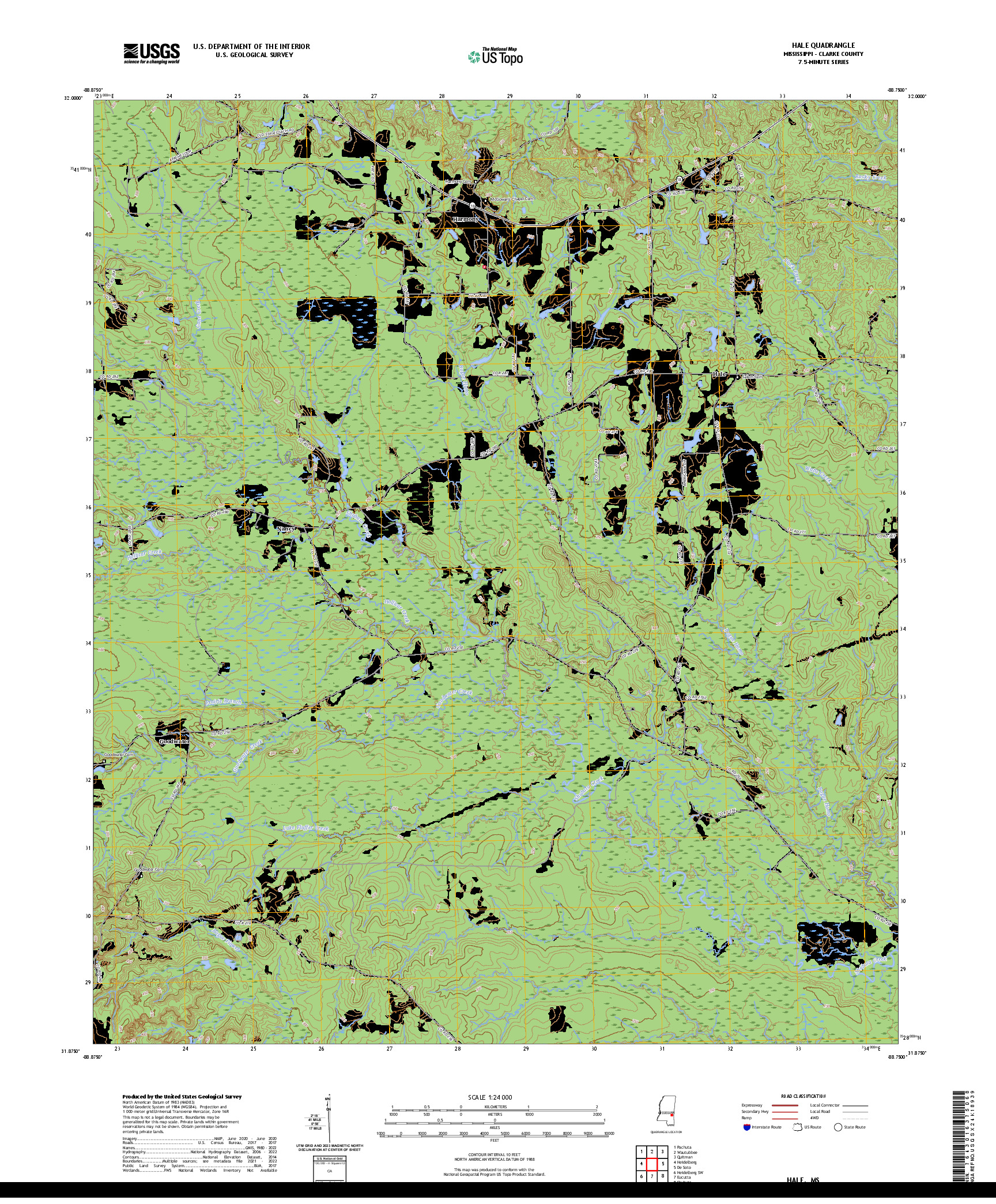 US TOPO 7.5-MINUTE MAP FOR HALE, MS