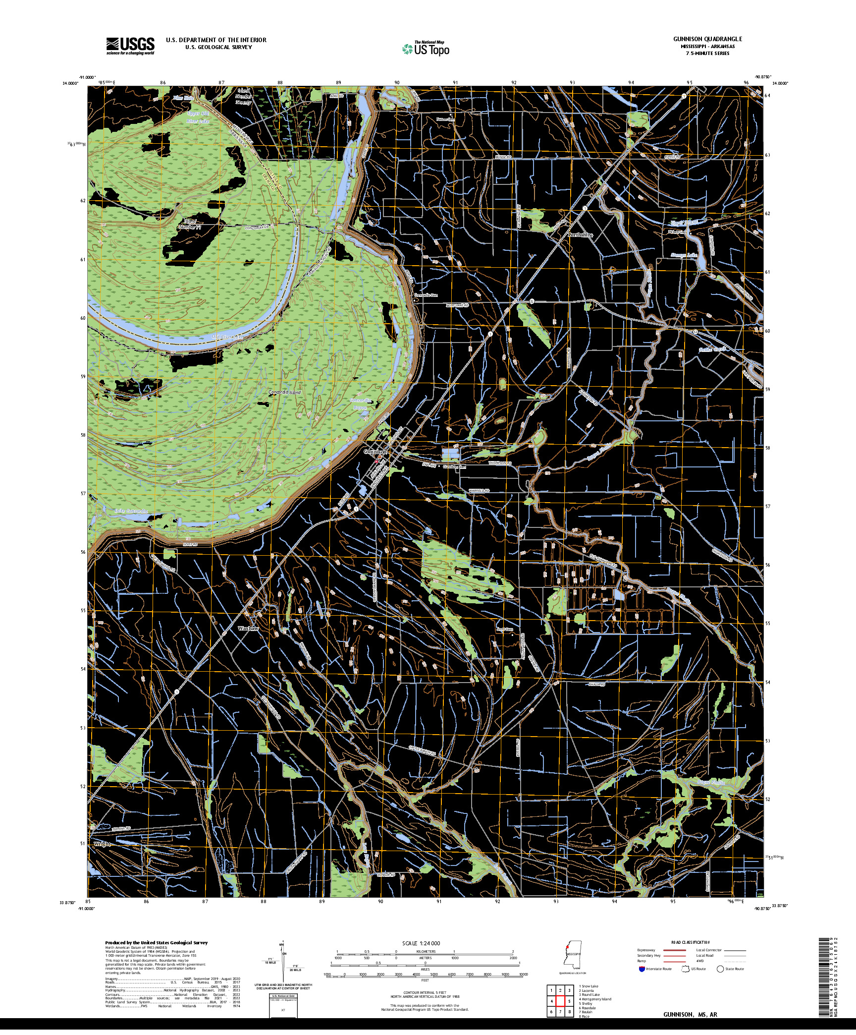 US TOPO 7.5-MINUTE MAP FOR GUNNISON, MS,AR
