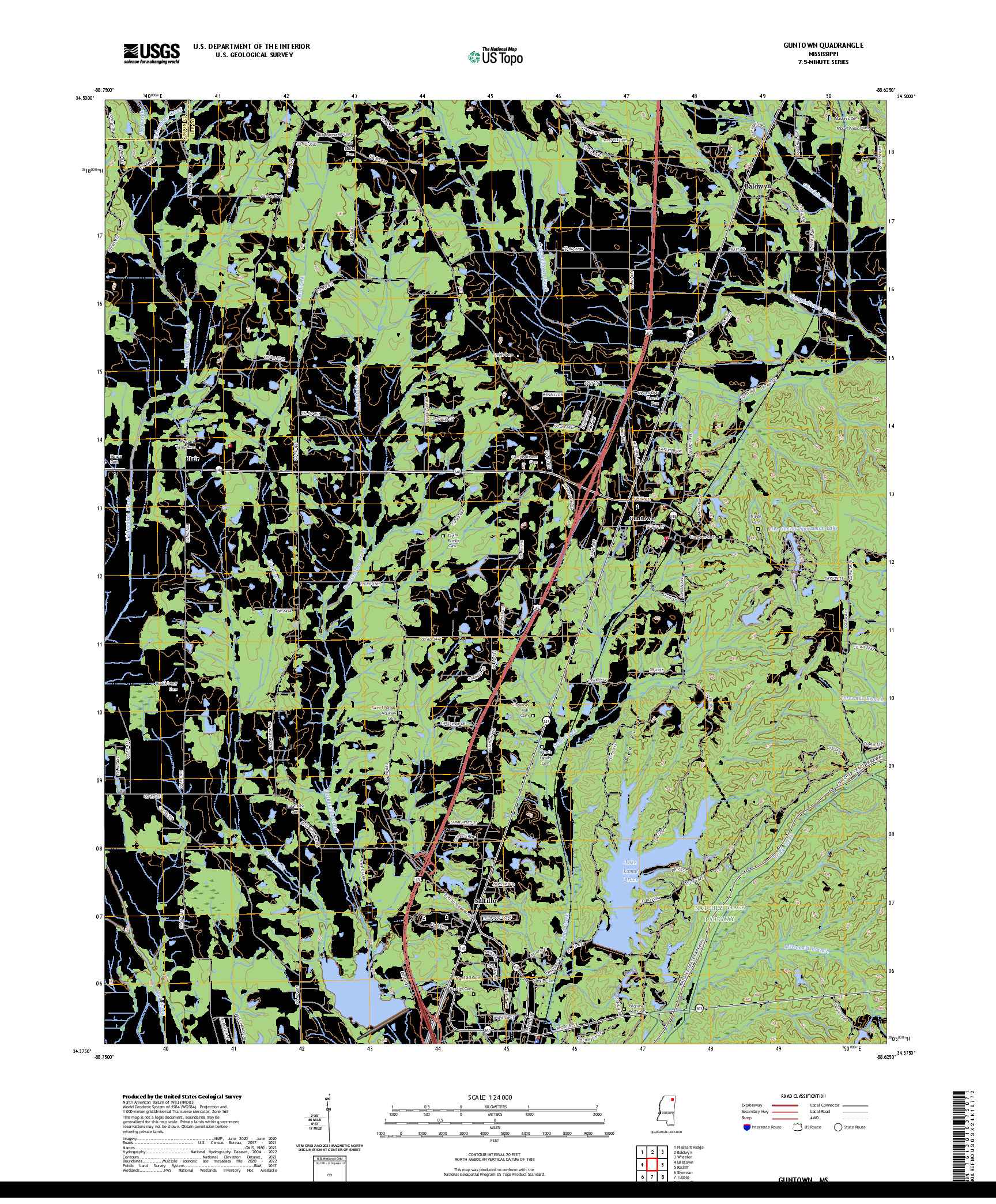 US TOPO 7.5-MINUTE MAP FOR GUNTOWN, MS