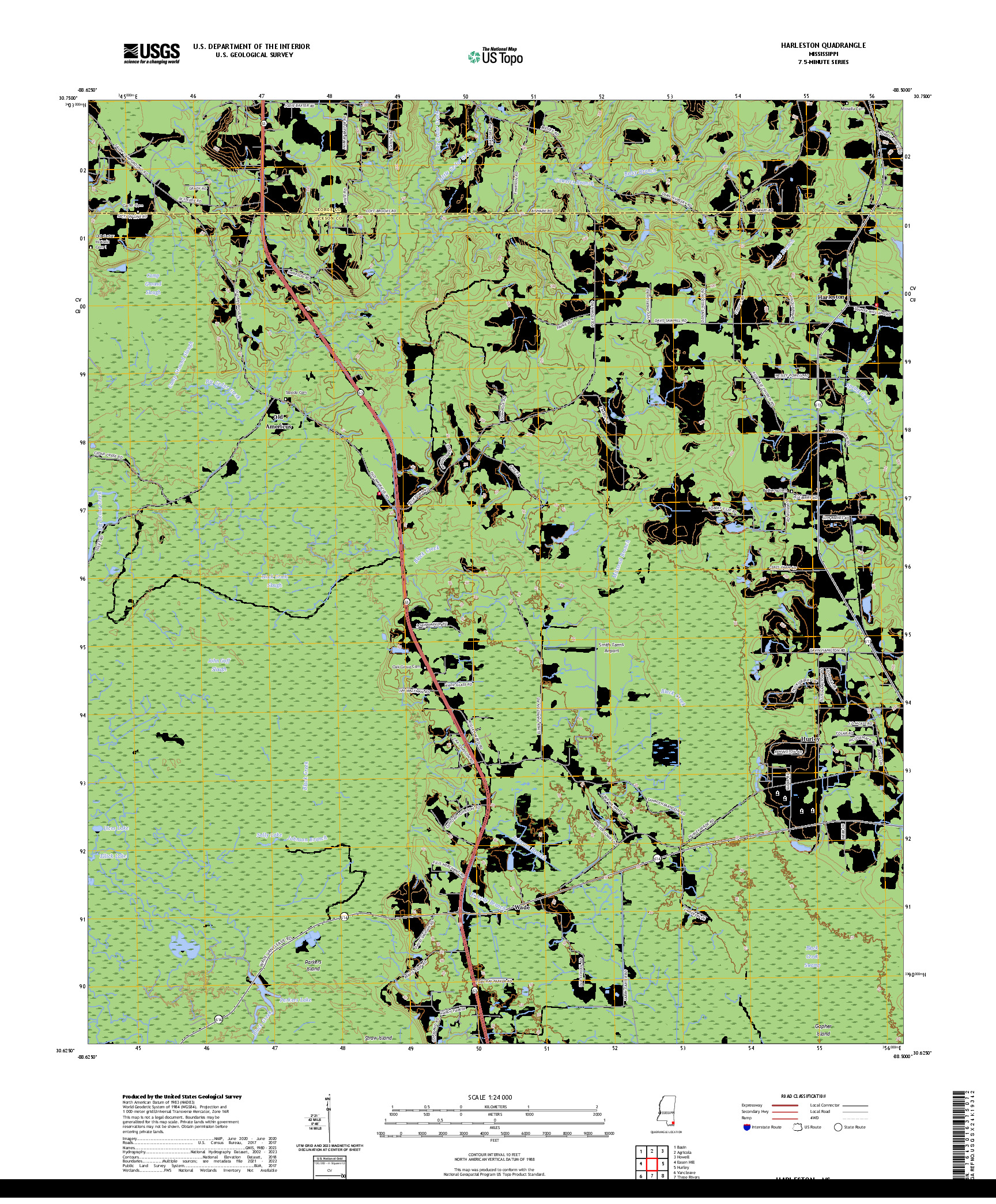 US TOPO 7.5-MINUTE MAP FOR HARLESTON, MS