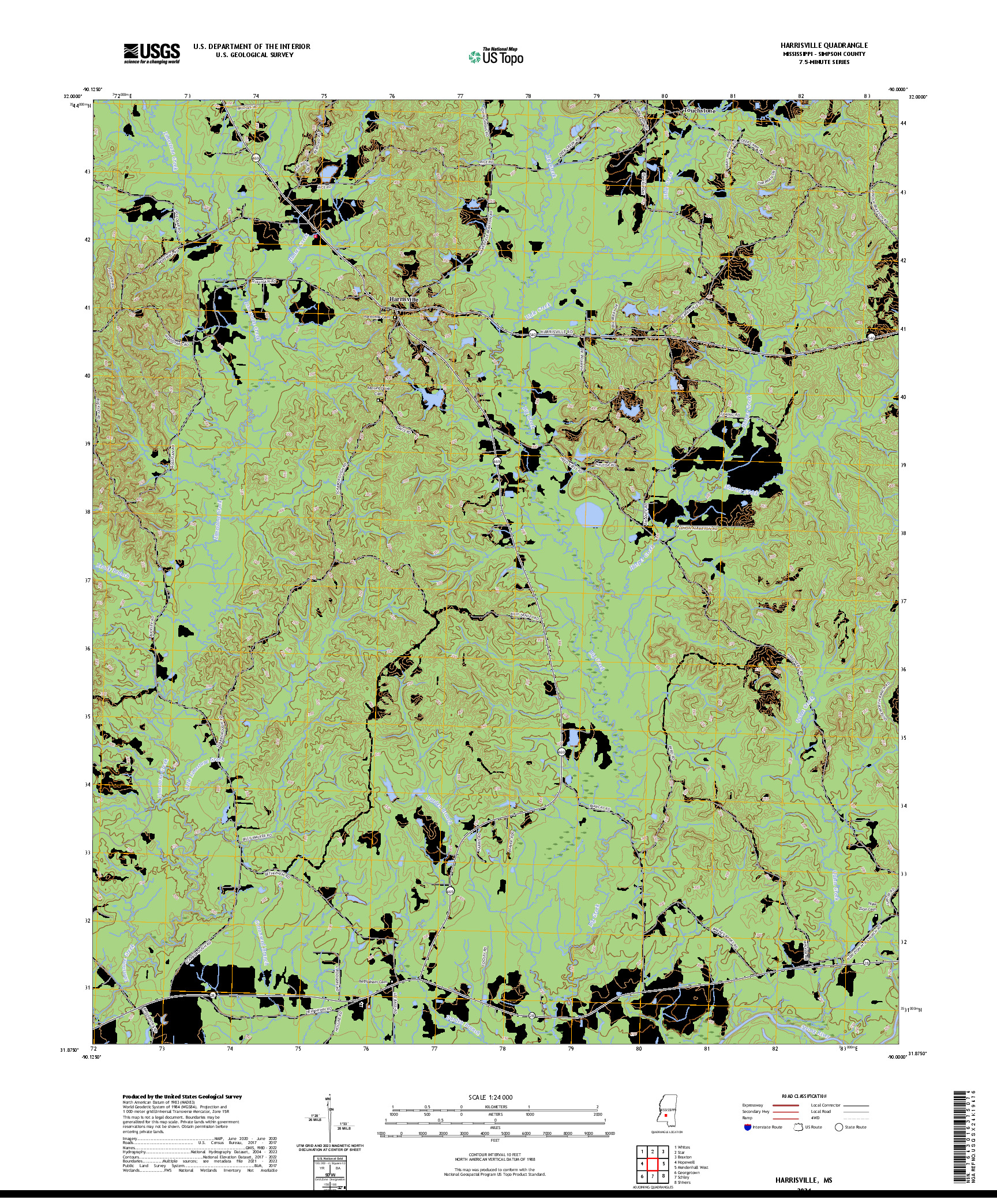 US TOPO 7.5-MINUTE MAP FOR HARRISVILLE, MS