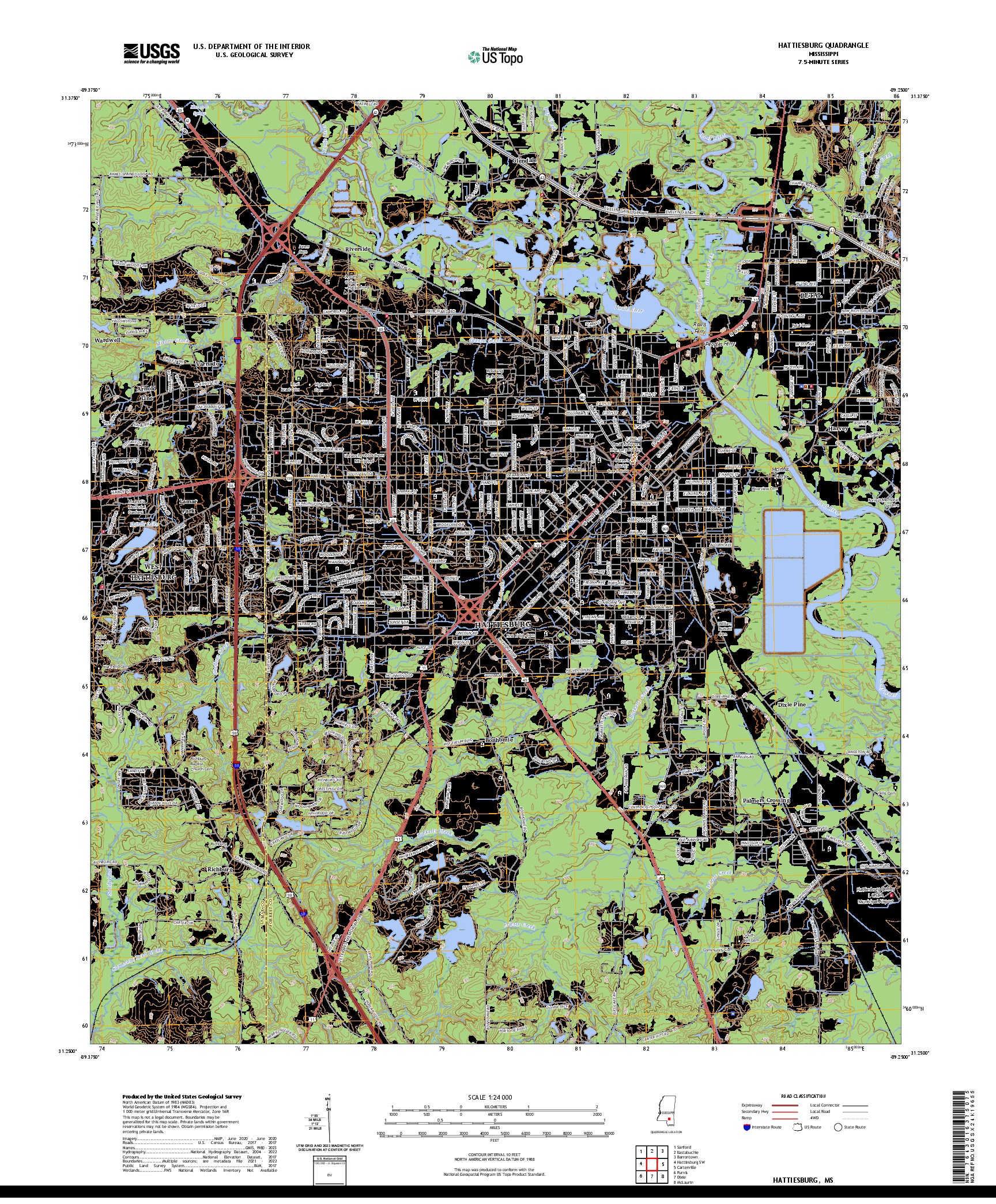 US TOPO 7.5-MINUTE MAP FOR HATTIESBURG, MS