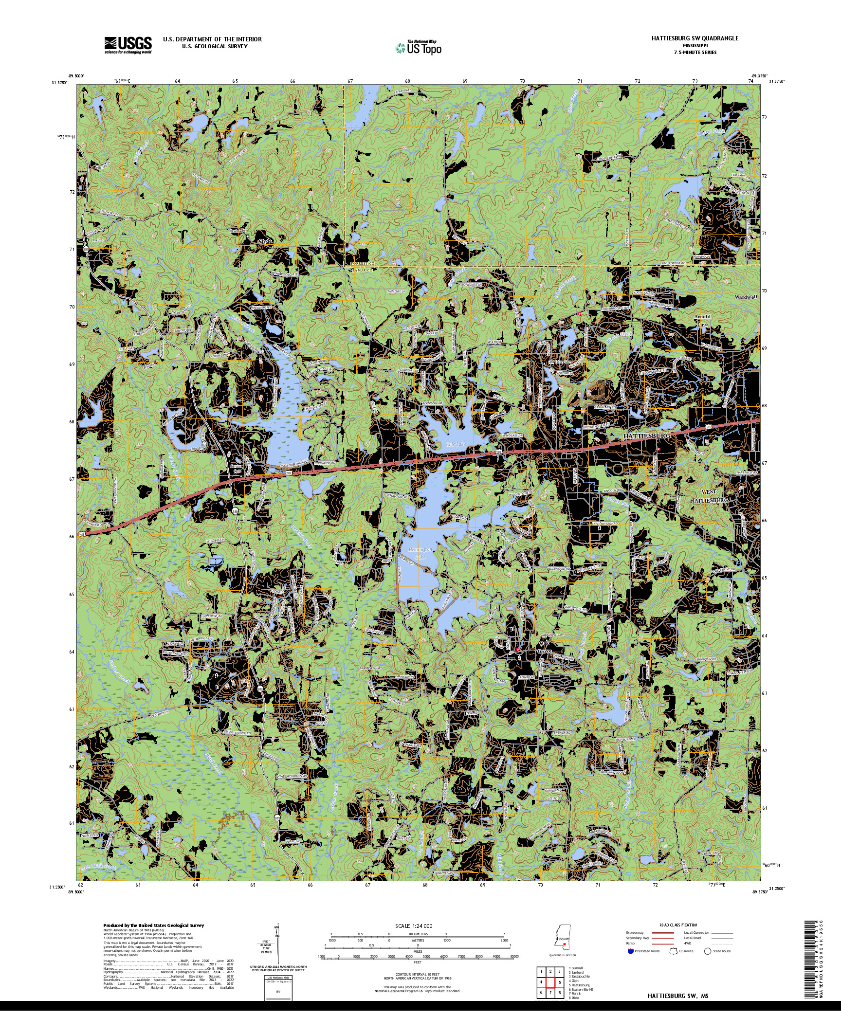 US TOPO 7.5-MINUTE MAP FOR HATTIESBURG SW, MS