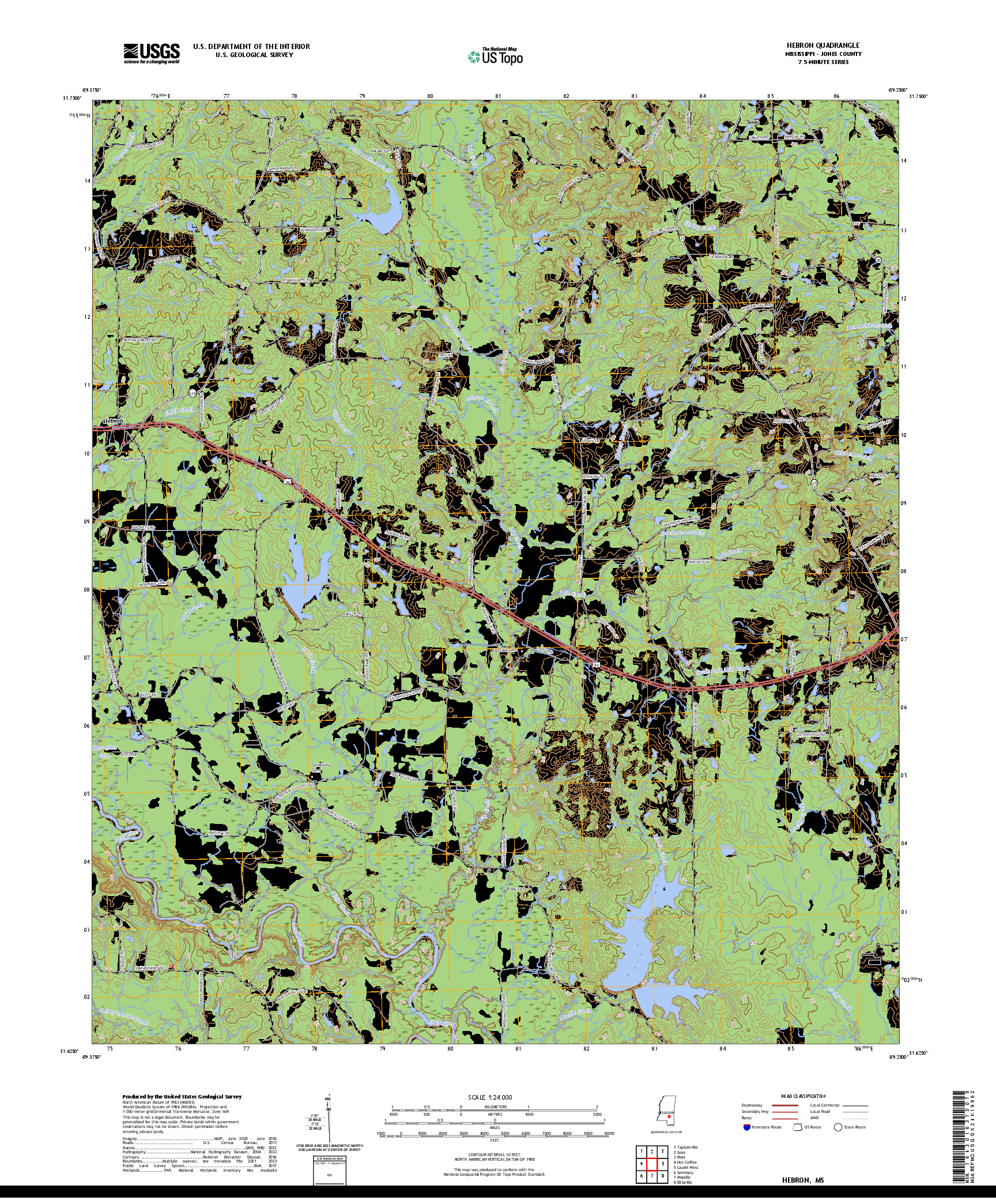 US TOPO 7.5-MINUTE MAP FOR HEBRON, MS