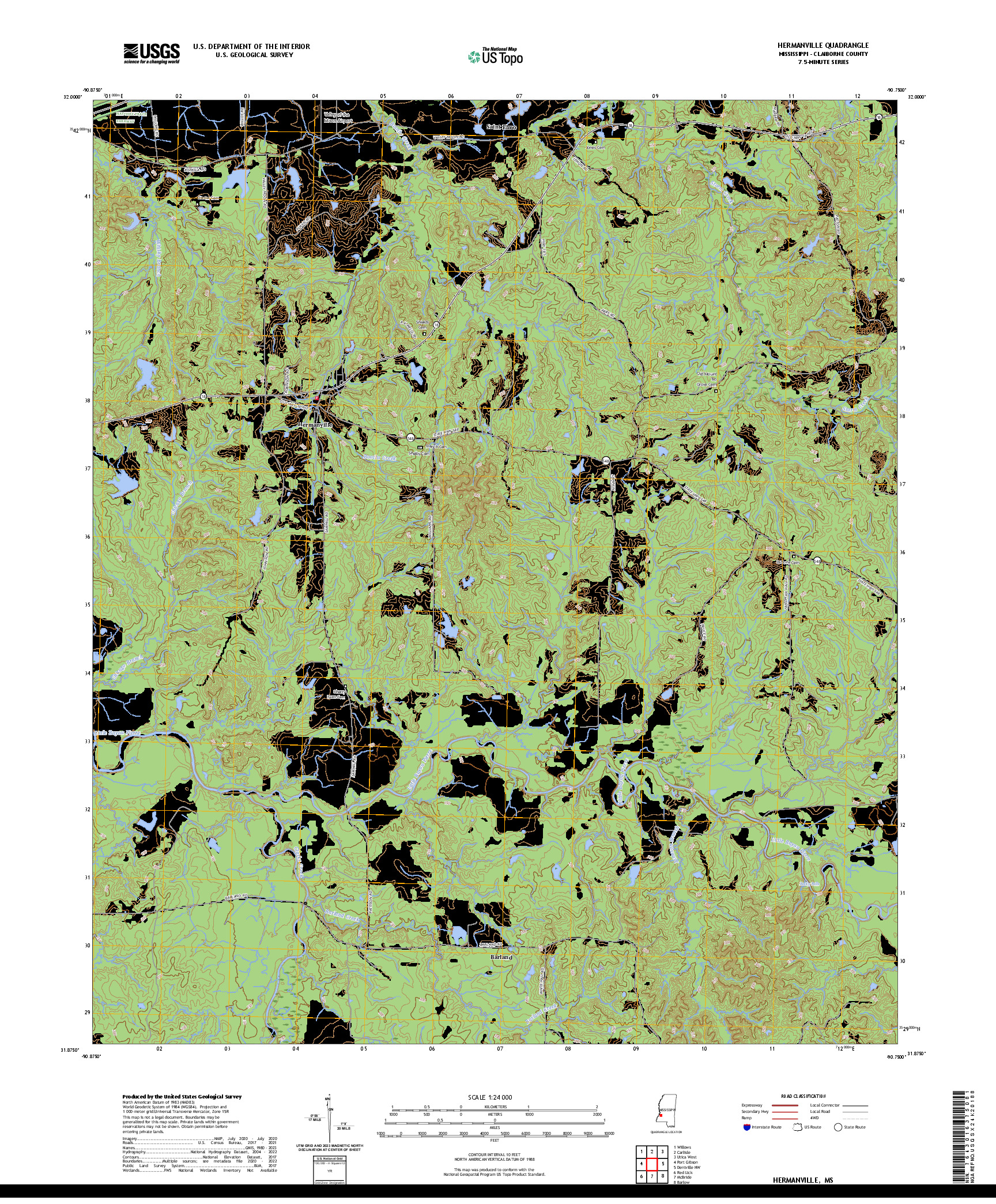 US TOPO 7.5-MINUTE MAP FOR HERMANVILLE, MS